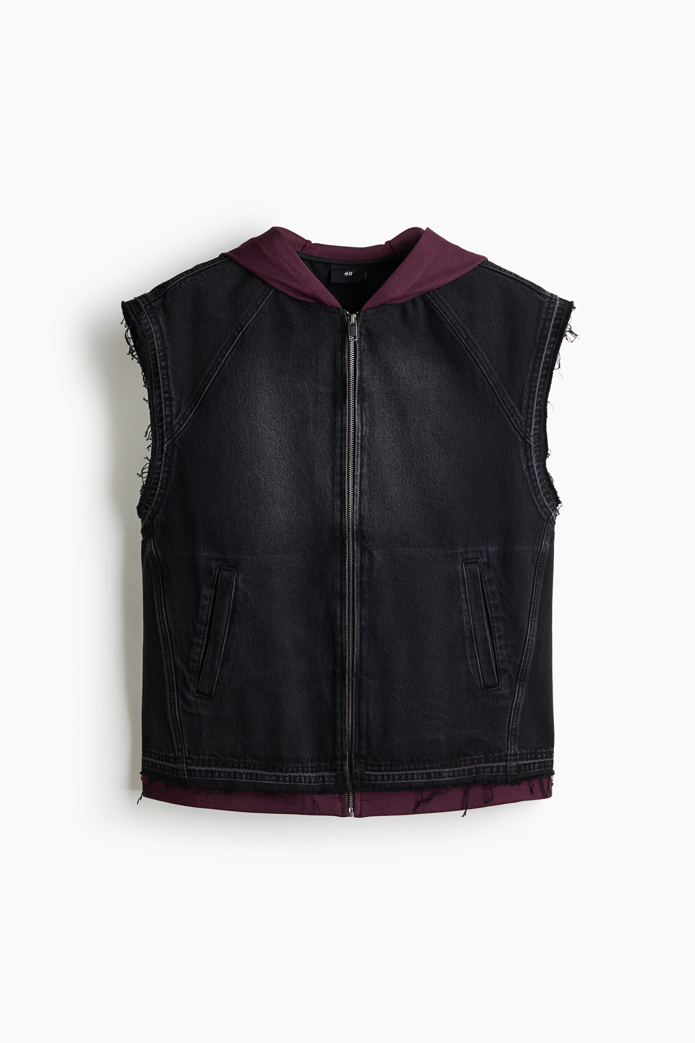 Loose Fit Sleeveless hoodie - Black/Burgundy