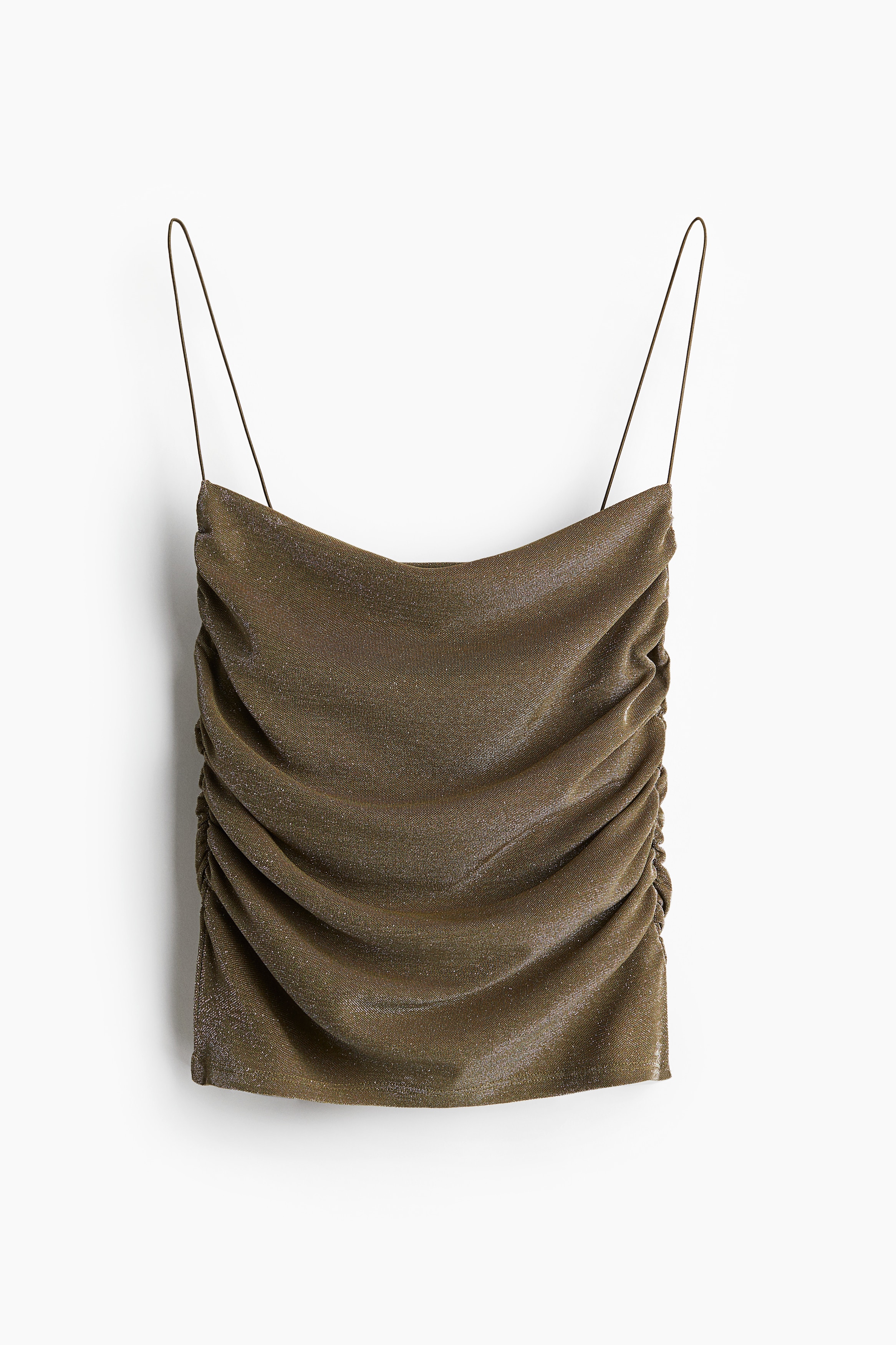 Drapirana bluza na bretele - Tamna kaki zelena/Crna/Siva