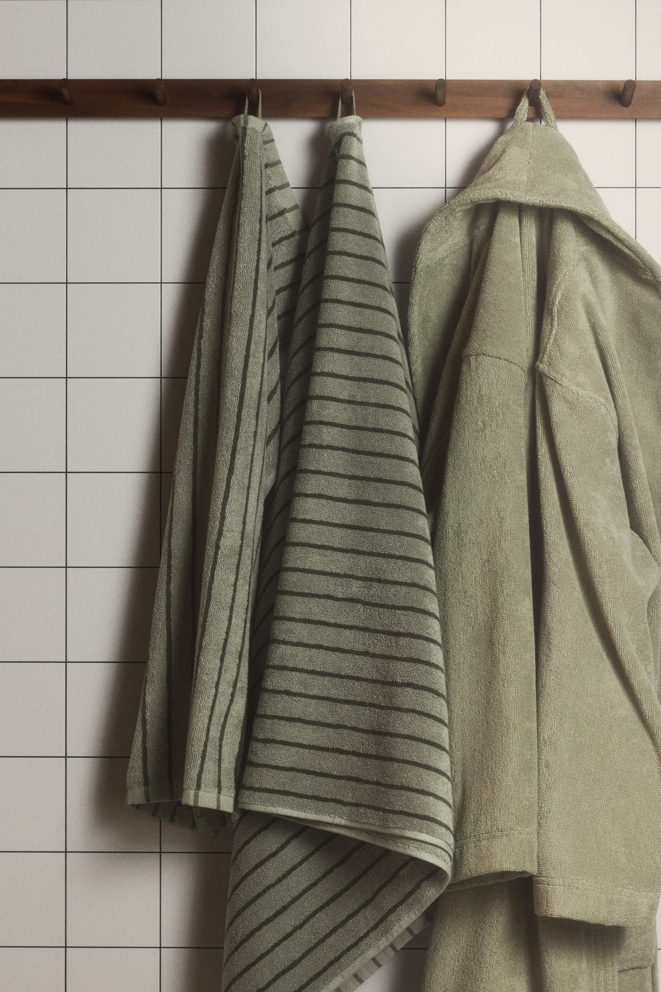 View larger image: Striped bath towel - Sage green/Black striped - Home All | H&M GB 1