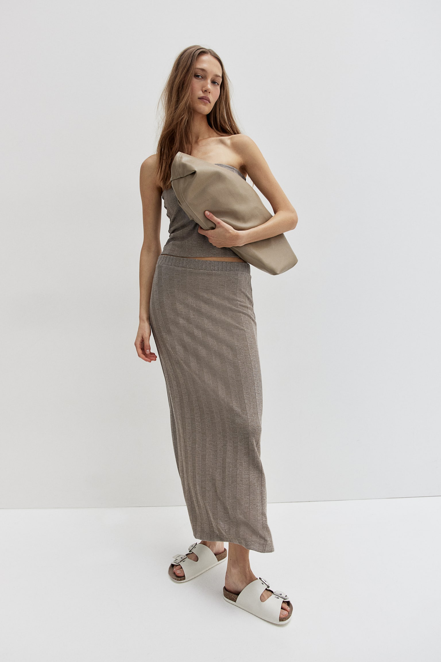 Rib Knit Skirt - Dark beige marle - 4