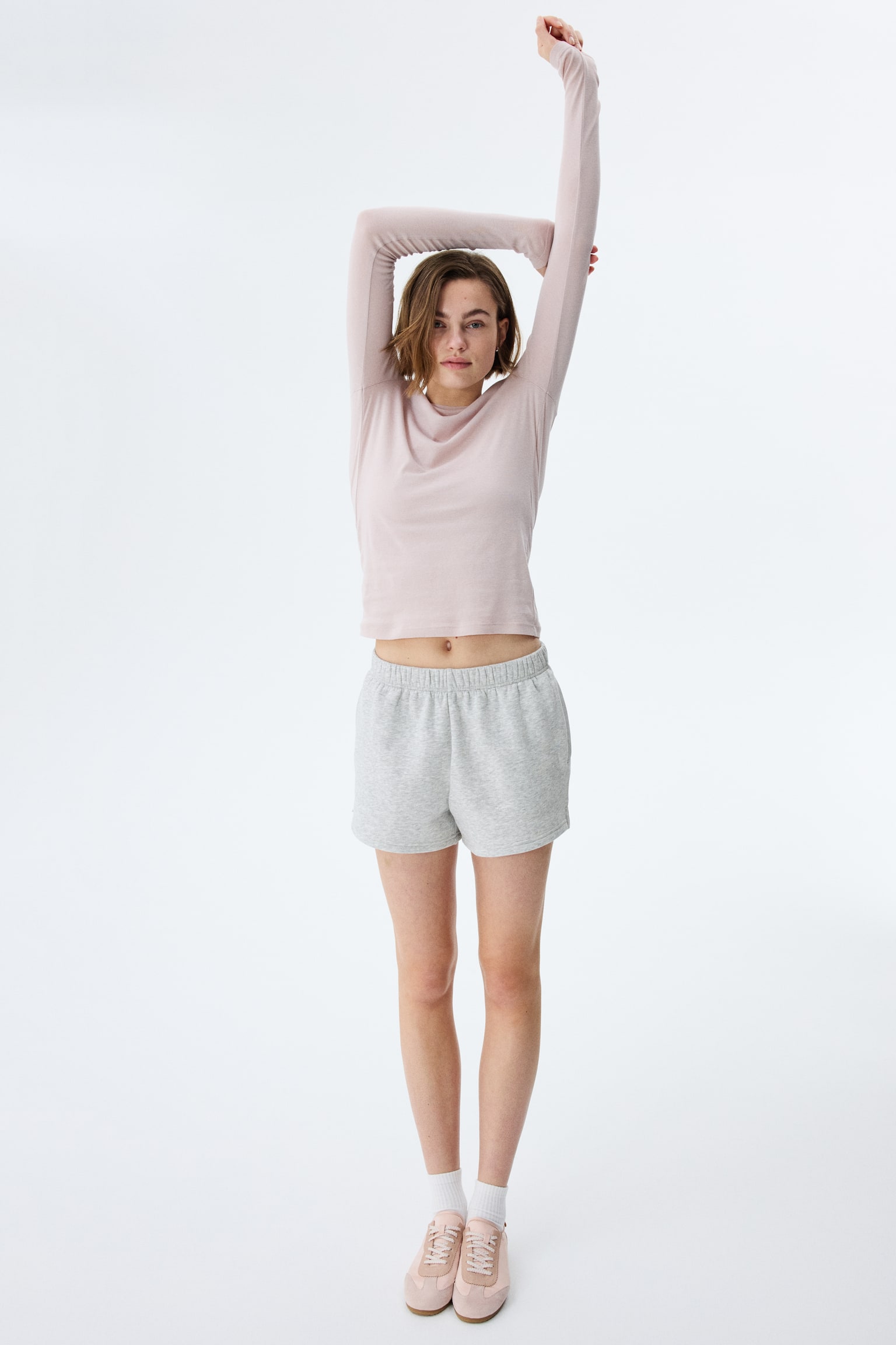 Спортивні шорти - Світло-сірий меланж/Темно-коричневий/Світло-рожевий - 7