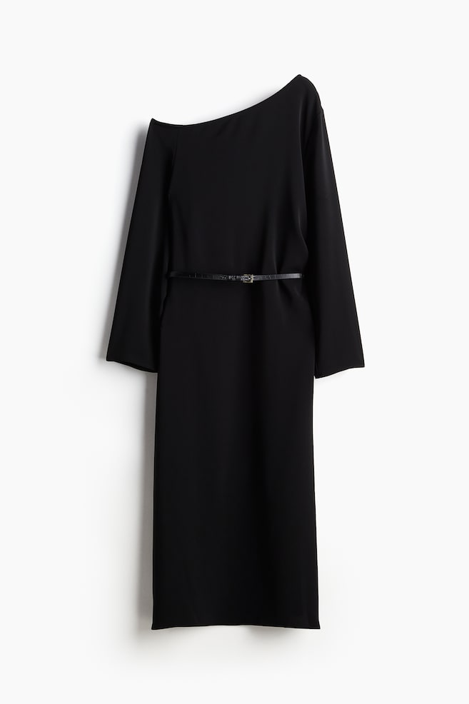 Robe asymétrique avec ceinture - Noir - 1