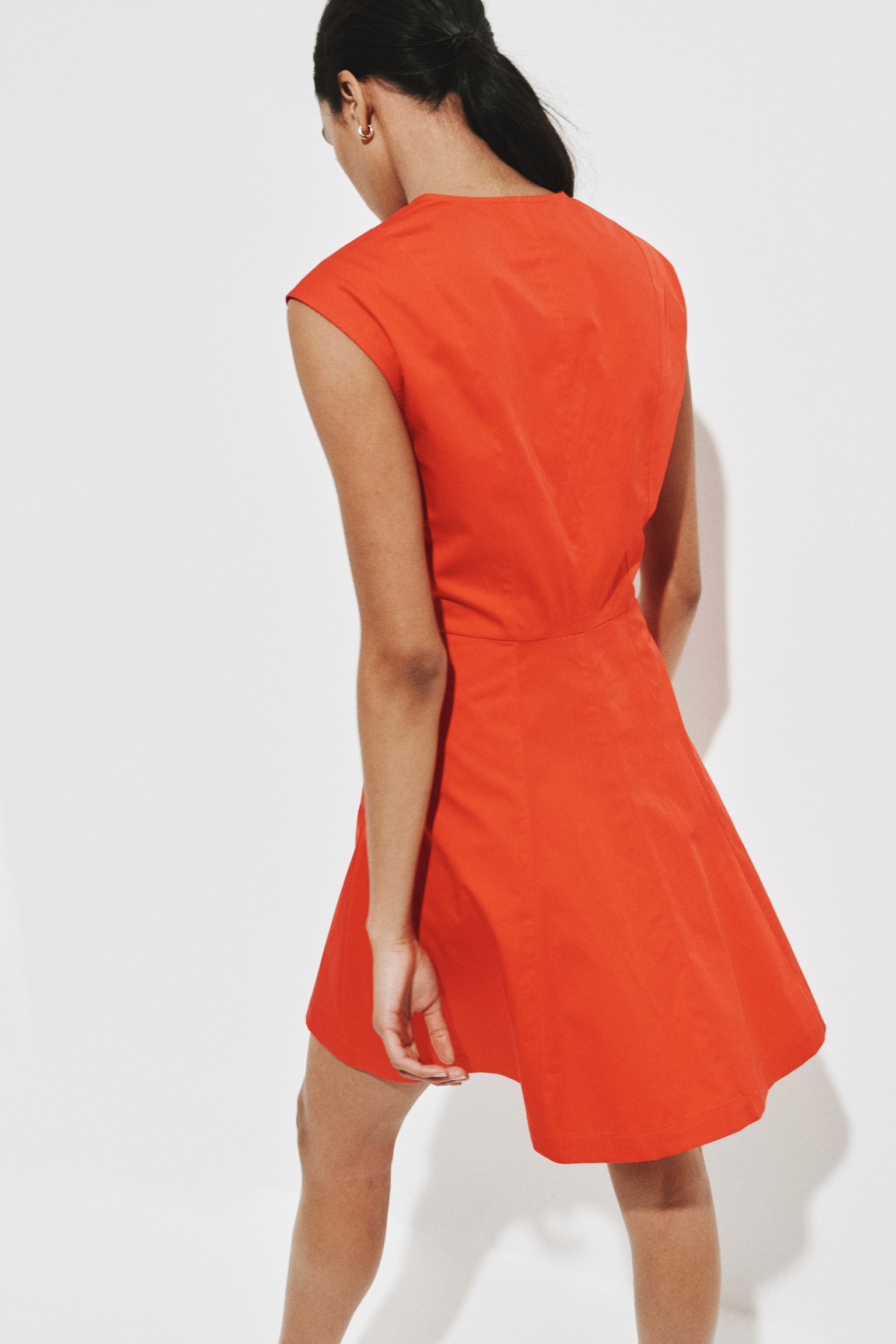 Cotton poplin dress - Bright red/Dark brown - 4