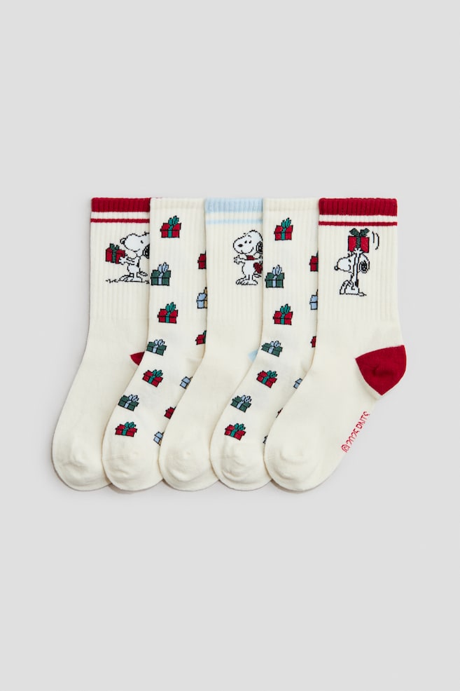 5-pack motif-detail socks - White/Snoopy/Mint green/SmileyWorld®/Light pink/Hello Kitty - 1