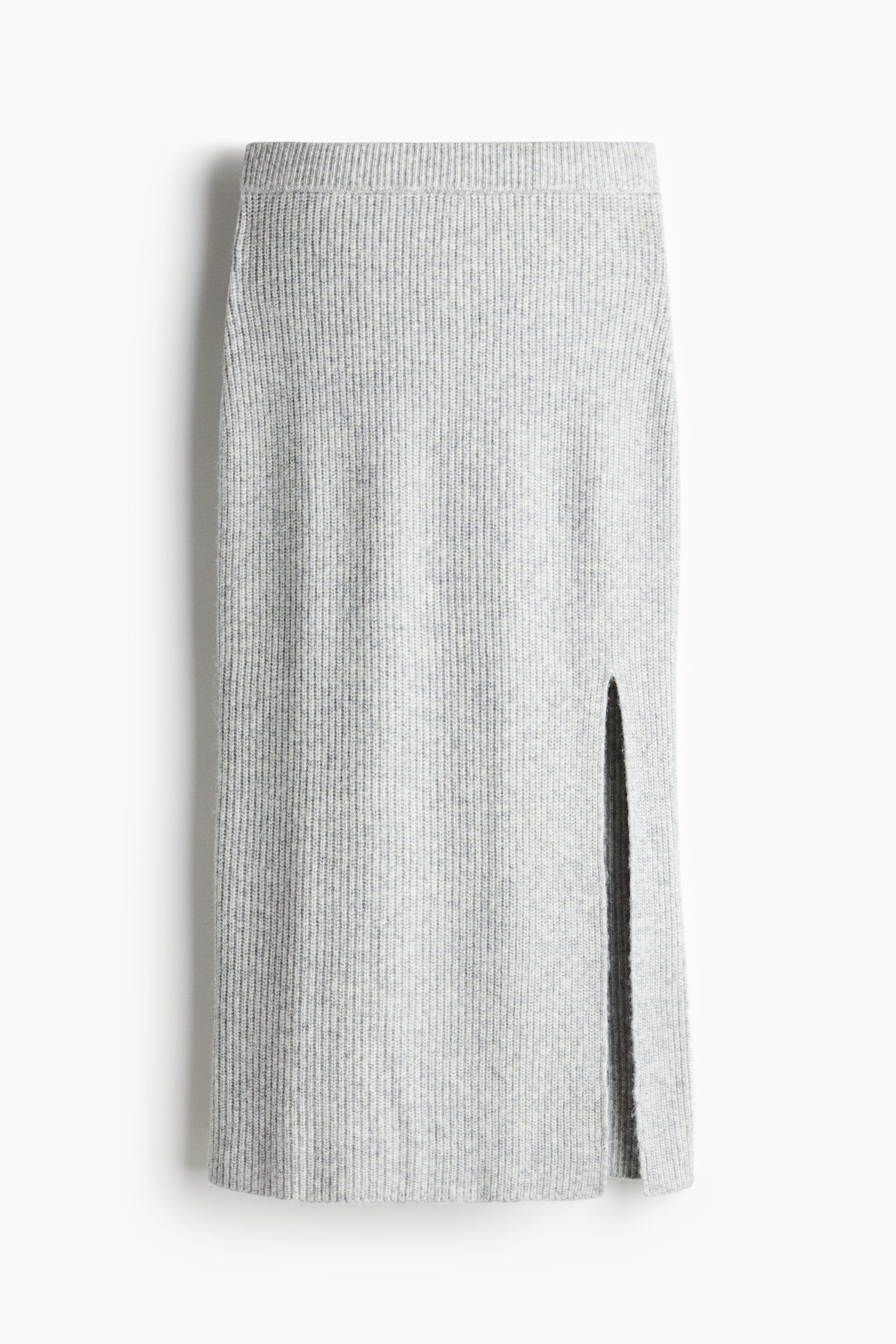 Rib-knit pencil skirt - Ljusgråmelerad - 2