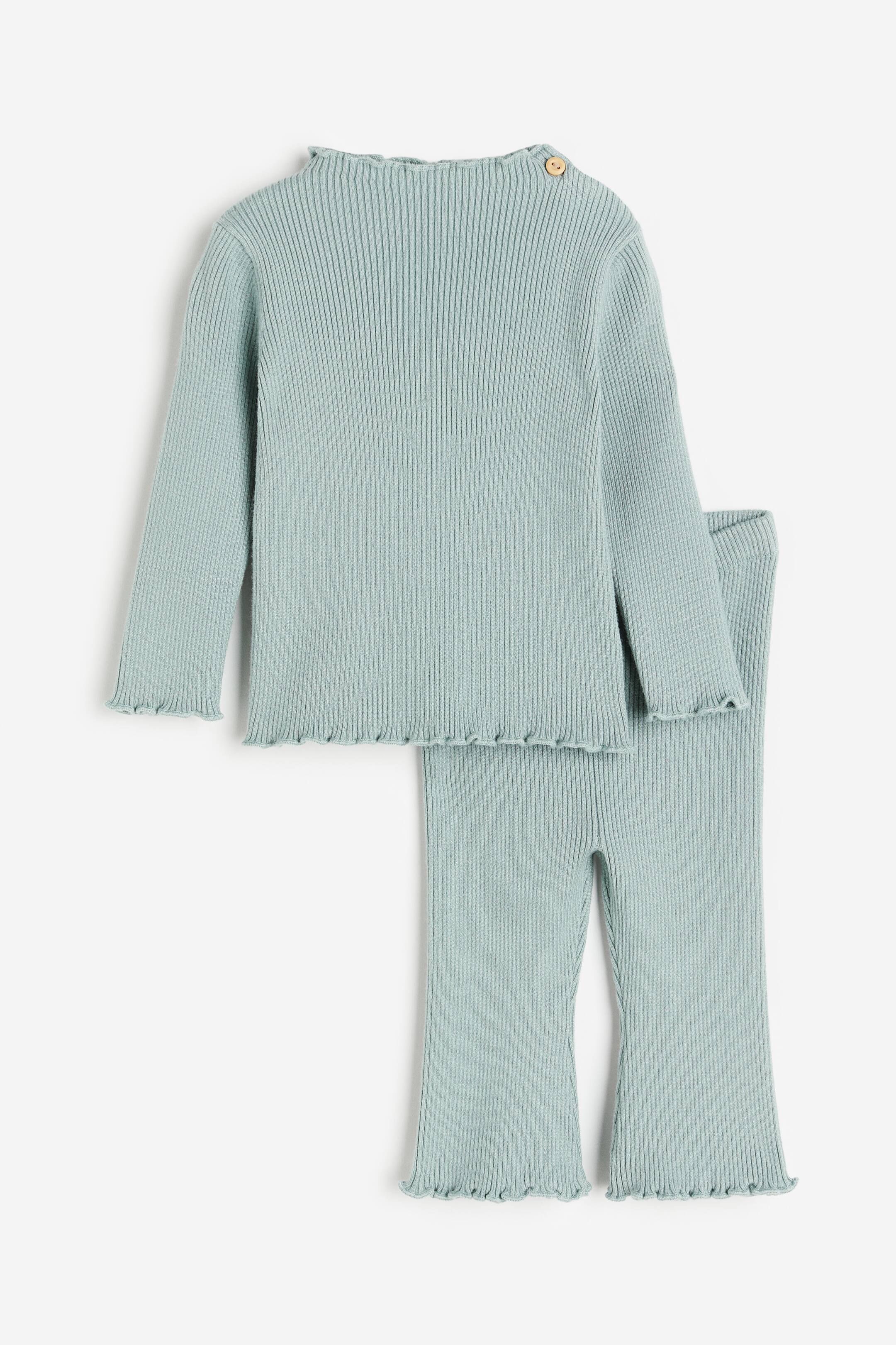 Visualizza l'immagine ingrandita: Set 2 pezzi in maglia a costine - Turchese polvere - BAMBINO | H&M CH 1