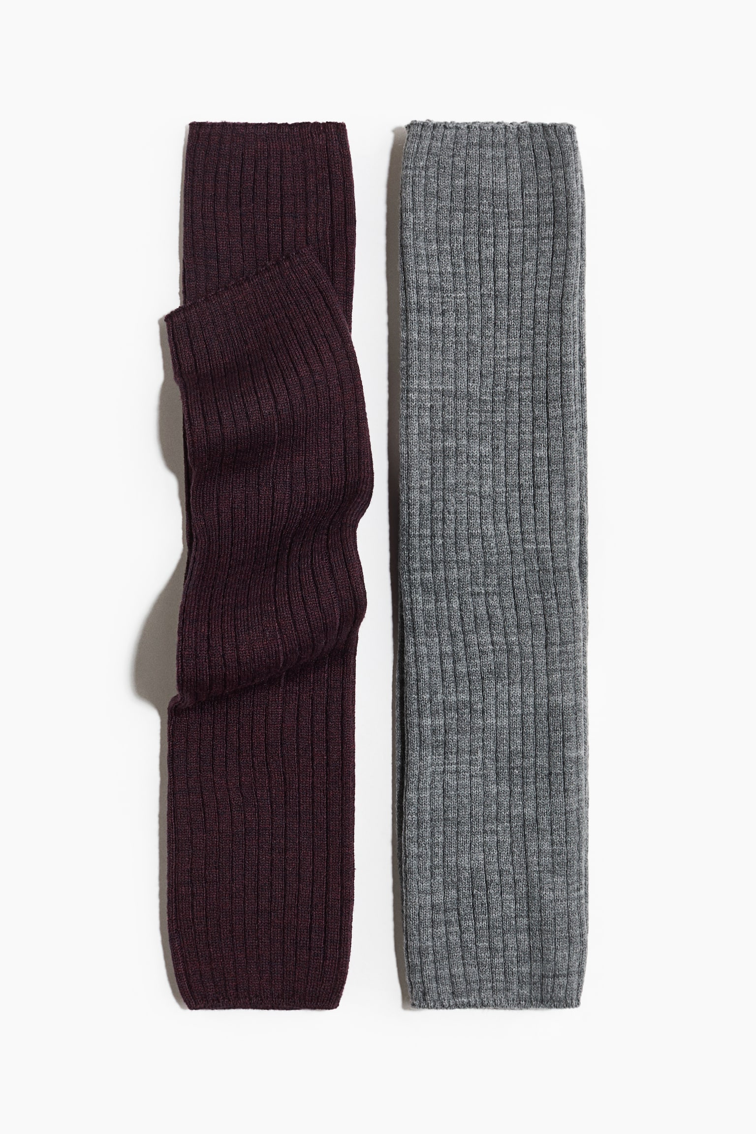 Lot de 2 paires de jambières en maille côtelée - Violet aubergine/gris foncé/Rose clair/gris chiné/Crème/beige