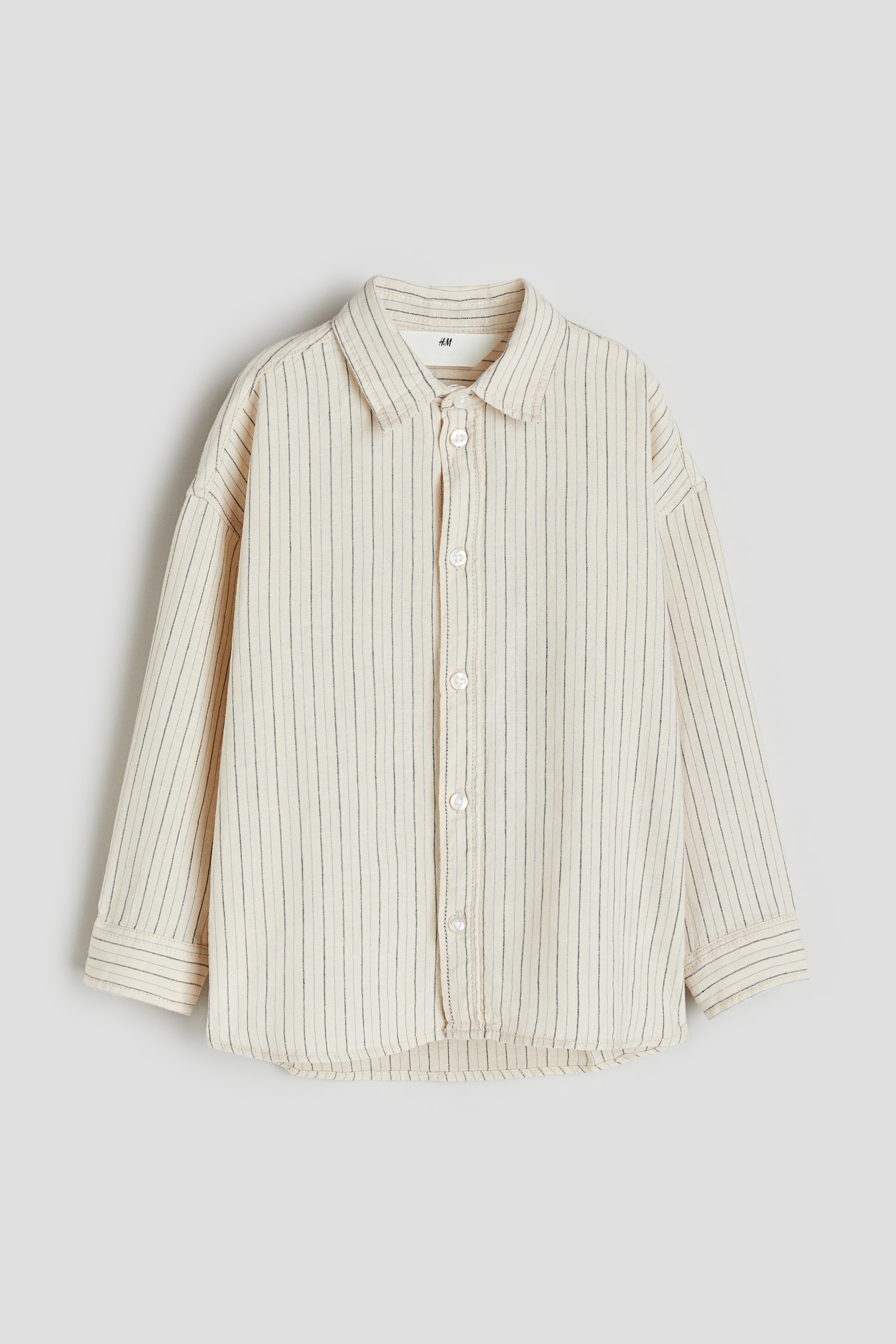 Linen Blend Shirt - Light beige/Stripe - 1