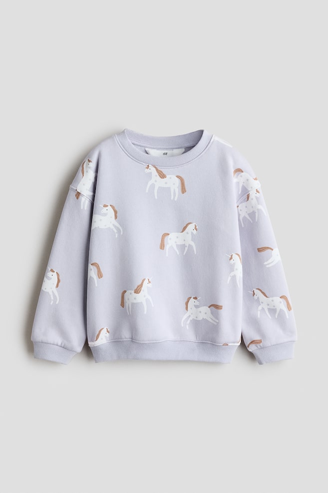 Brushed-Inside Sweatshirt with Printed Motif - Pale purple/unicorns/Pink/Bonjour/Dusty purple/L'Amour Paris - 1