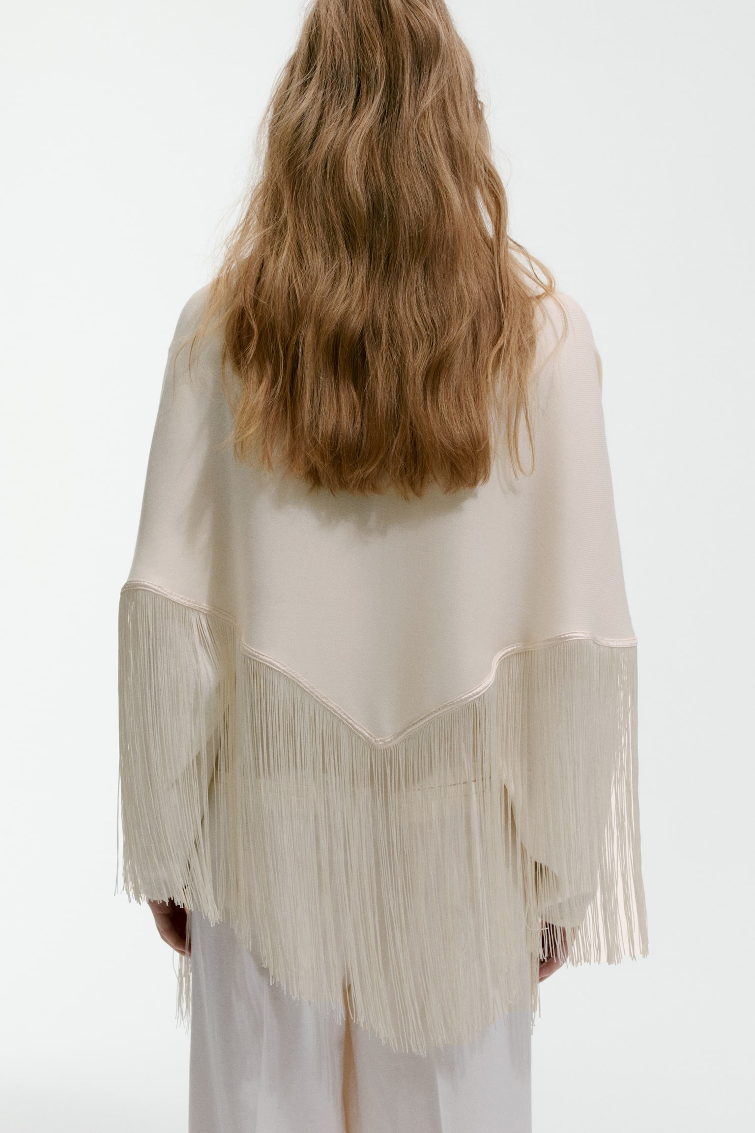 Fringe-trimmed scarf - Cream/Black - 5