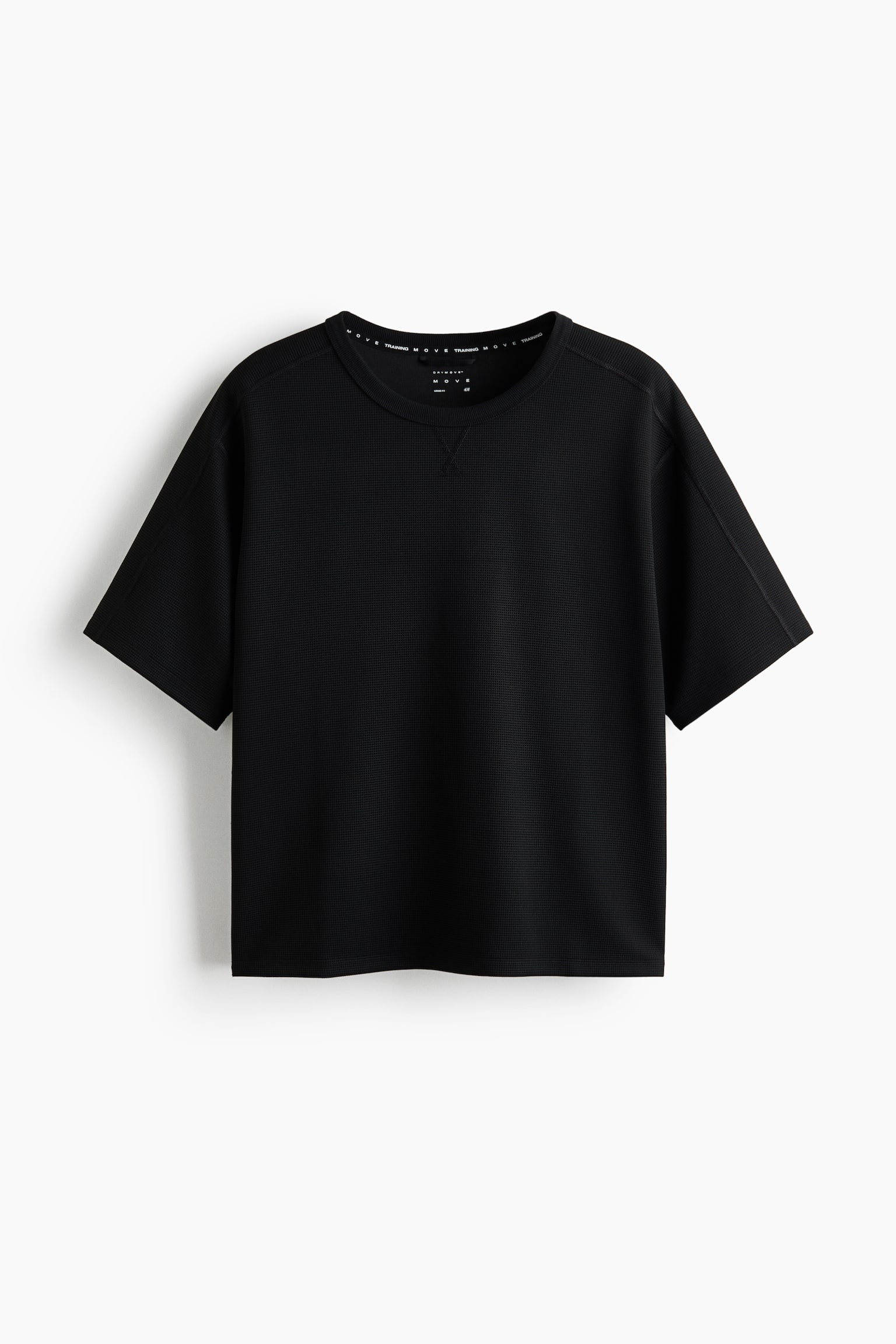 Мужская футболка H&M Loose-Fit Waffled Sports T-Shirt with DryMove™, цвет: Чёрный — фото 1