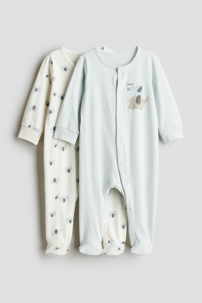 2-pack cotton sleepsuits - Light turquoise/Elephants/Light pink/Strawberries - 1