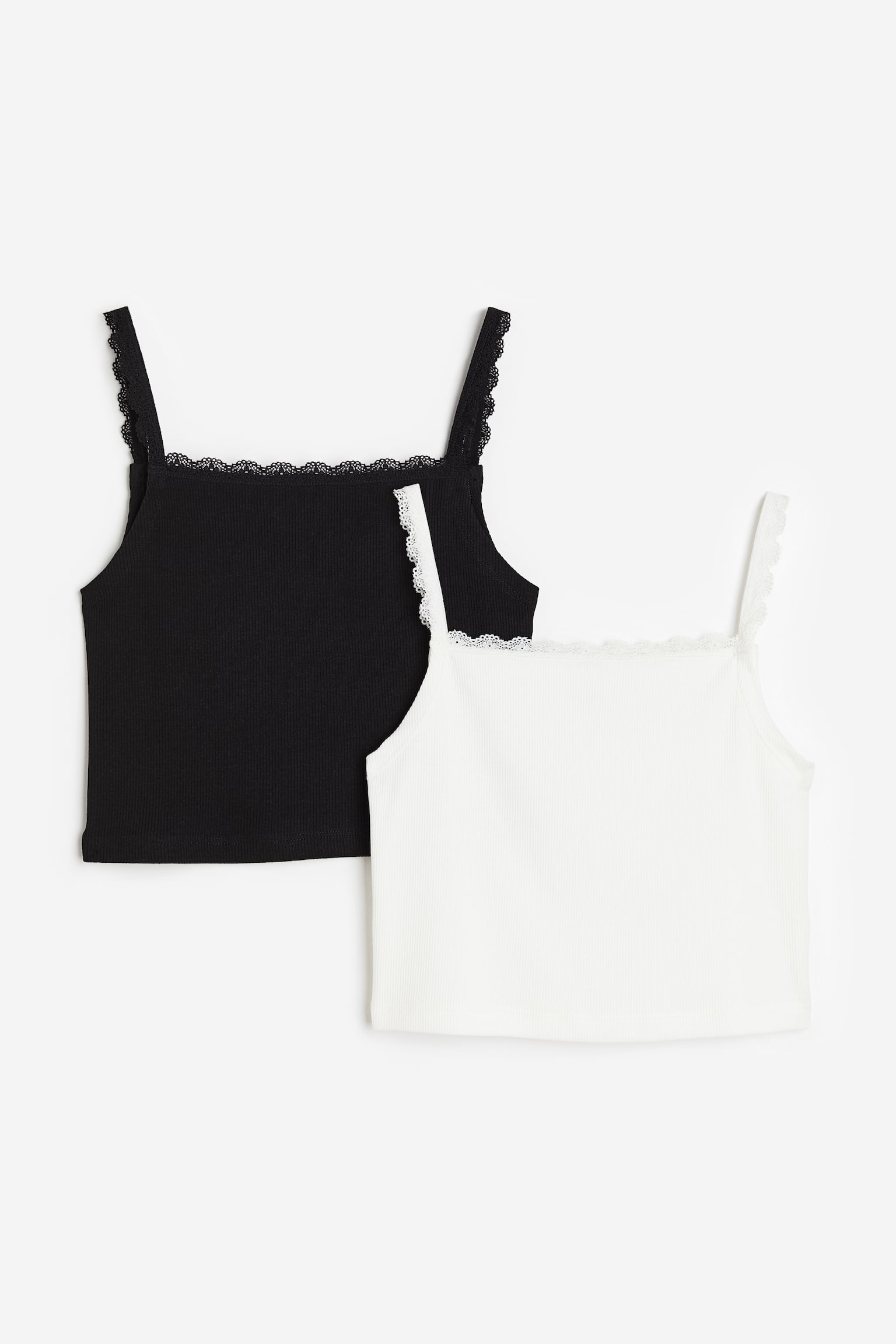 Lot de 2 tops à bretelles fines avec dentelle - Noir/blanc - 1