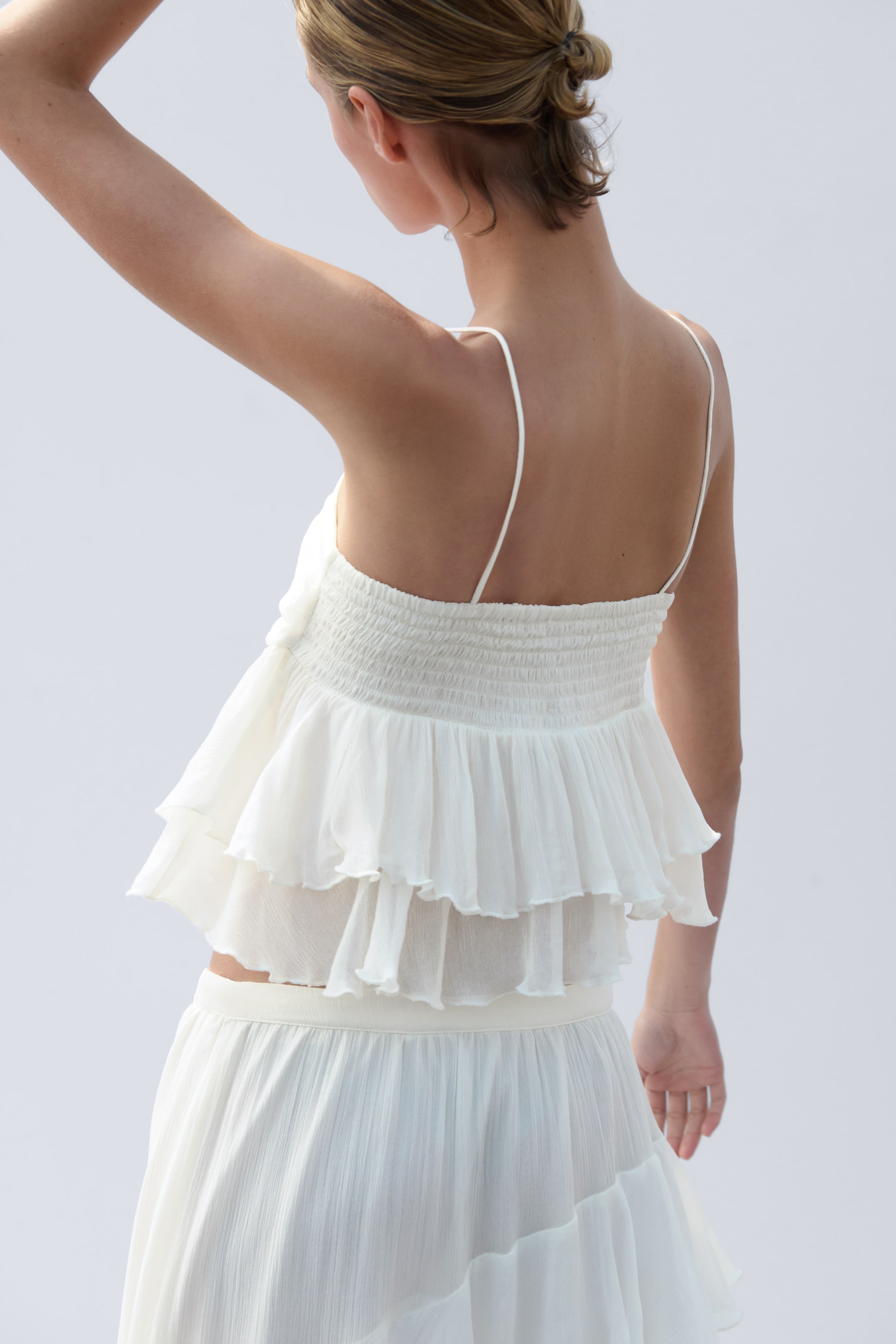 Crinkled Ruffle-Trimmed Top