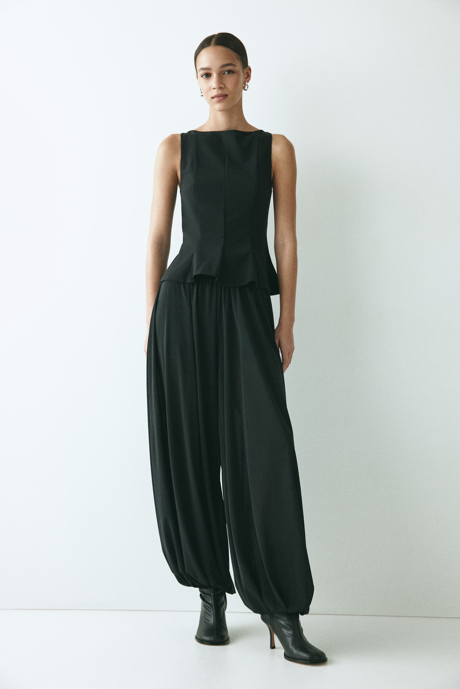 Tailored peplum top - Black/Dark grey - 1