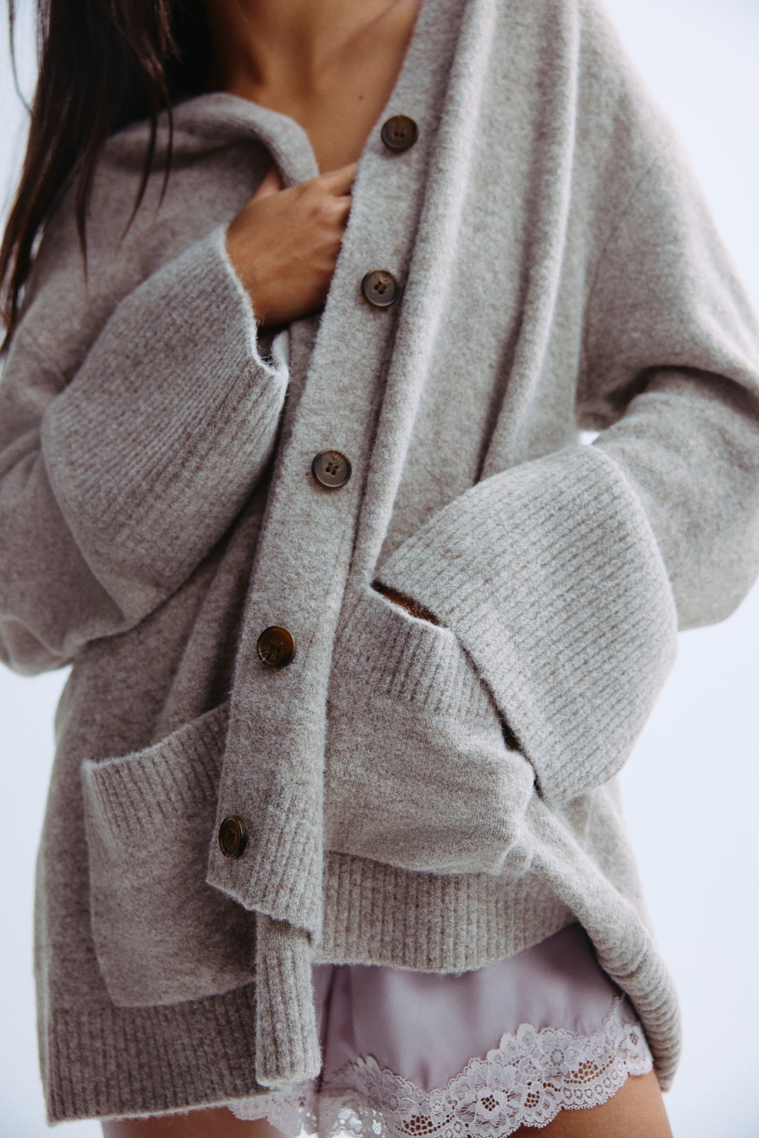 Loose-fit cardigan - Beige marl - 6