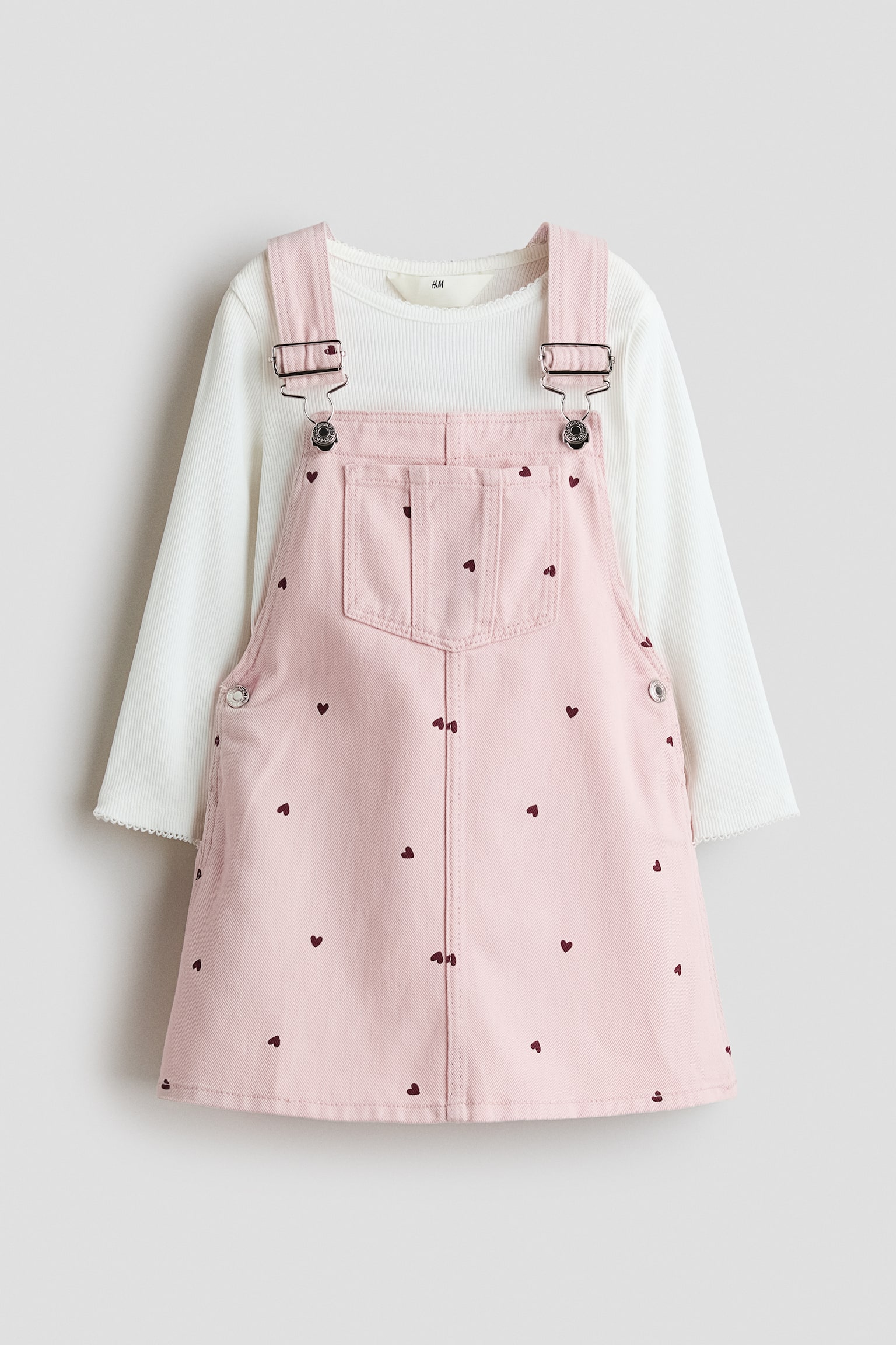 Ensemble 2 pièces en coton - Rose clair/cœurs/Noir/à pois