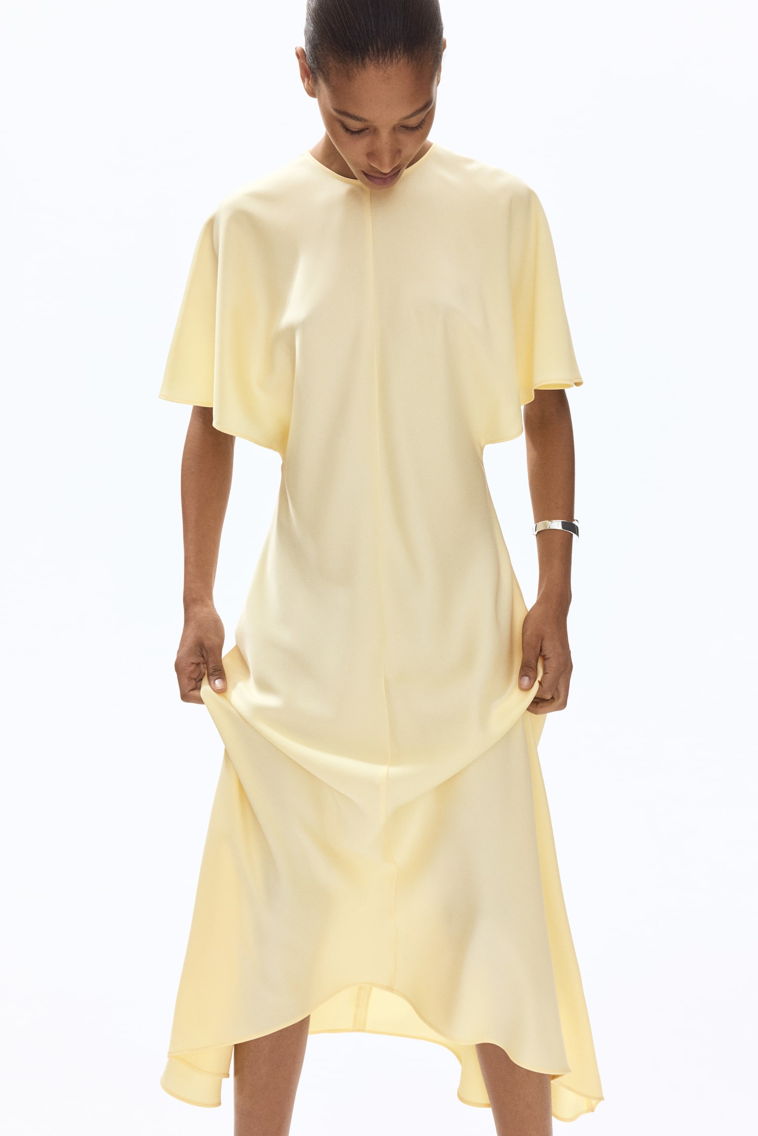 Satin midi dress - Light yellow/Cream - 1