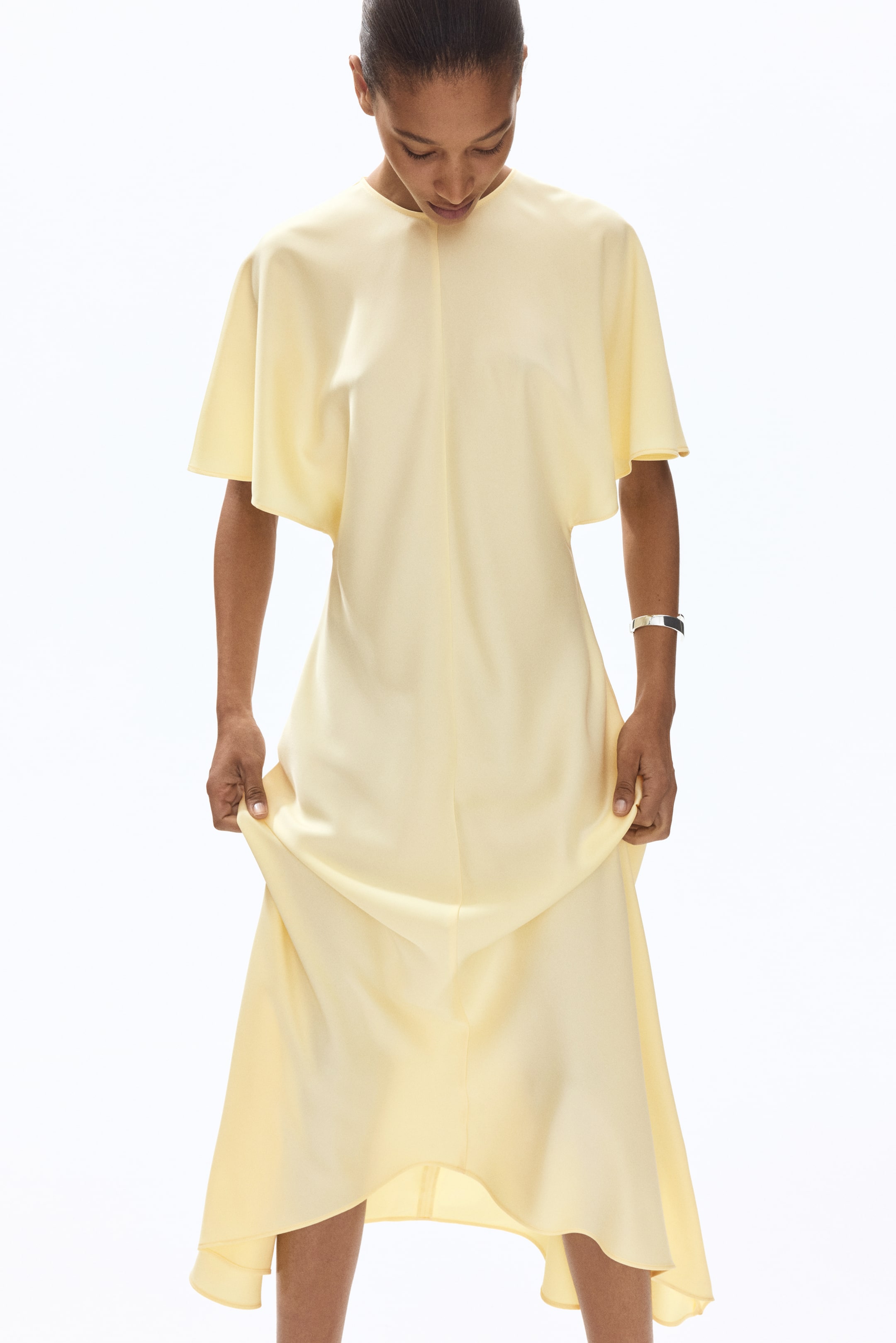 View larger image: Satin midi dress - Light yellow - Ladies | H&M 1