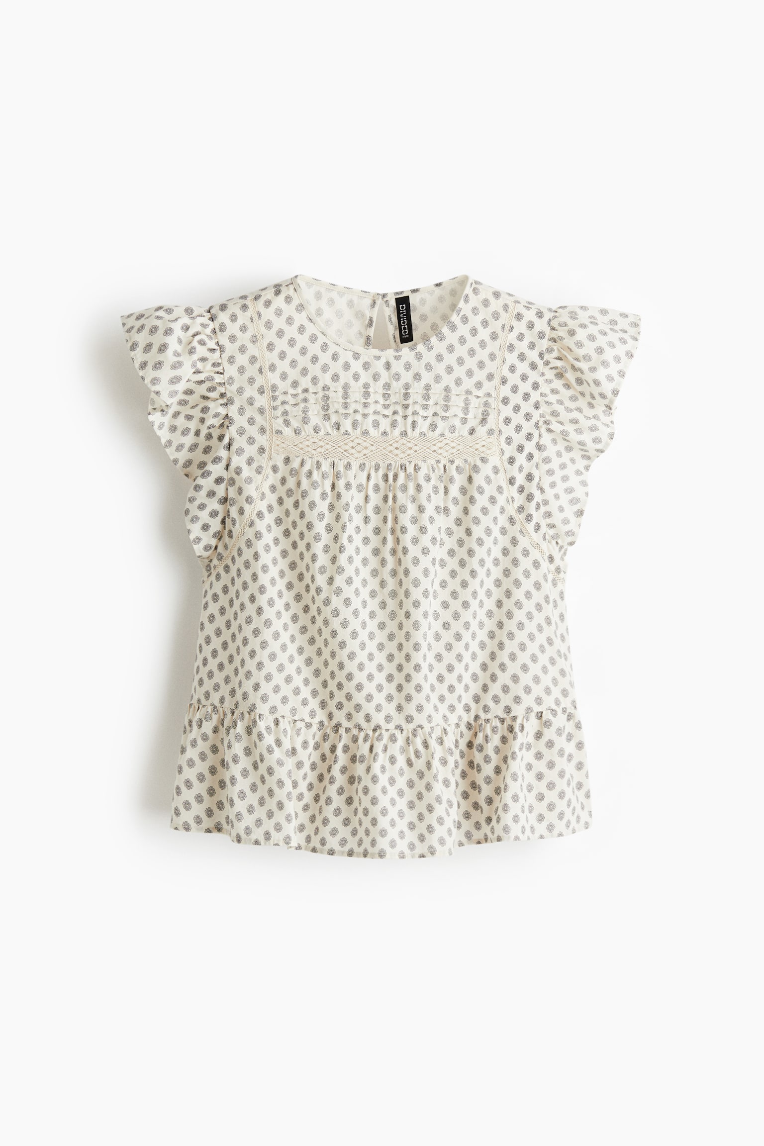 Женская блузка H&M Lace-Inset Peplum Blouse, цвет: Бежевый / С принтом — фото 1