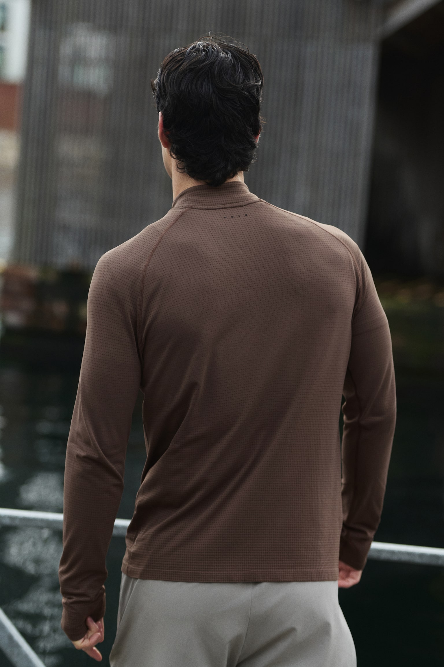 Muscle Fit Zip top sports top with DryMove™ - Brown/Navy blue/Brown - 5