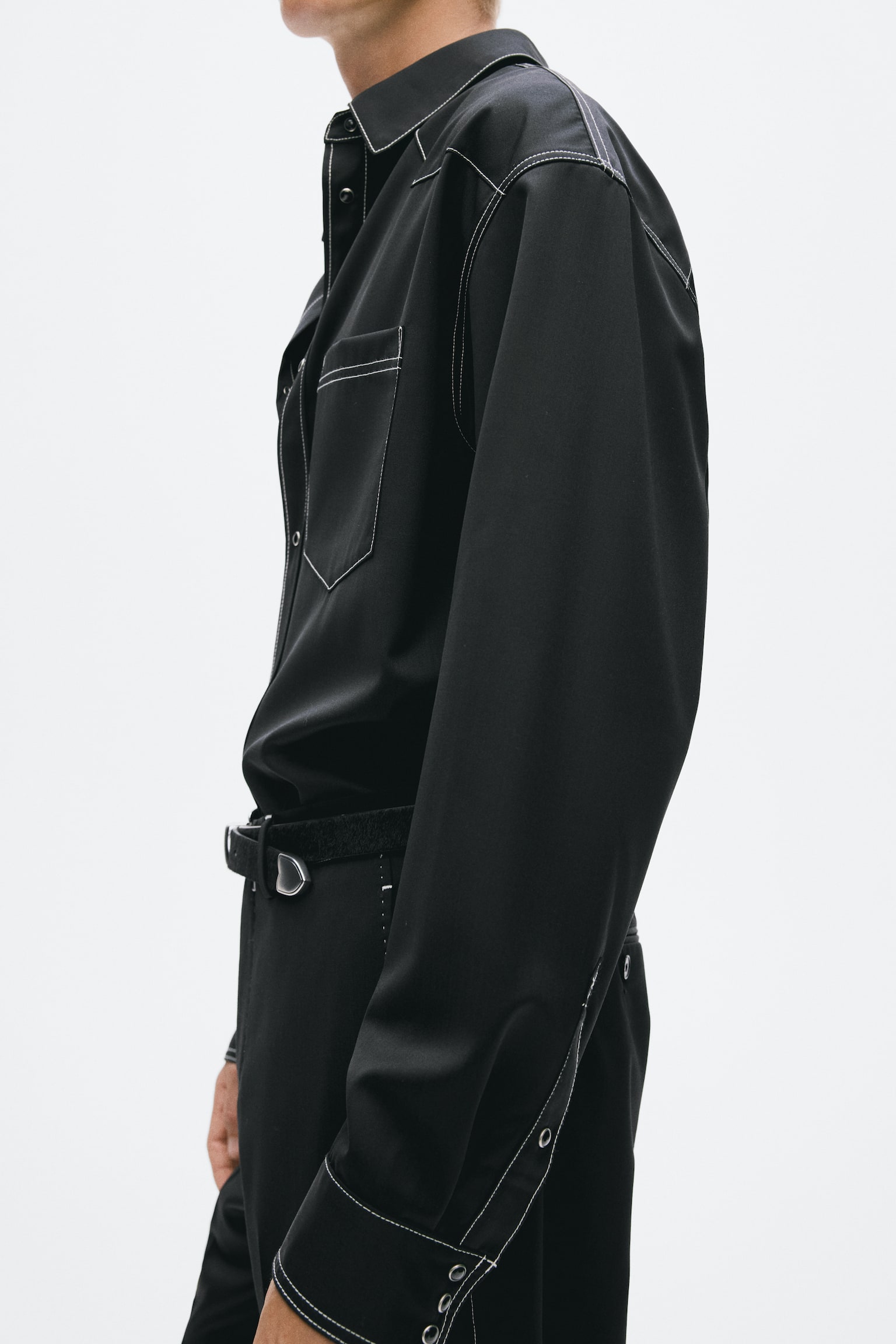Мужская рубашка H&M Regular-Fit Wool-Blend Twill, цвет: Чёрный — фото 6