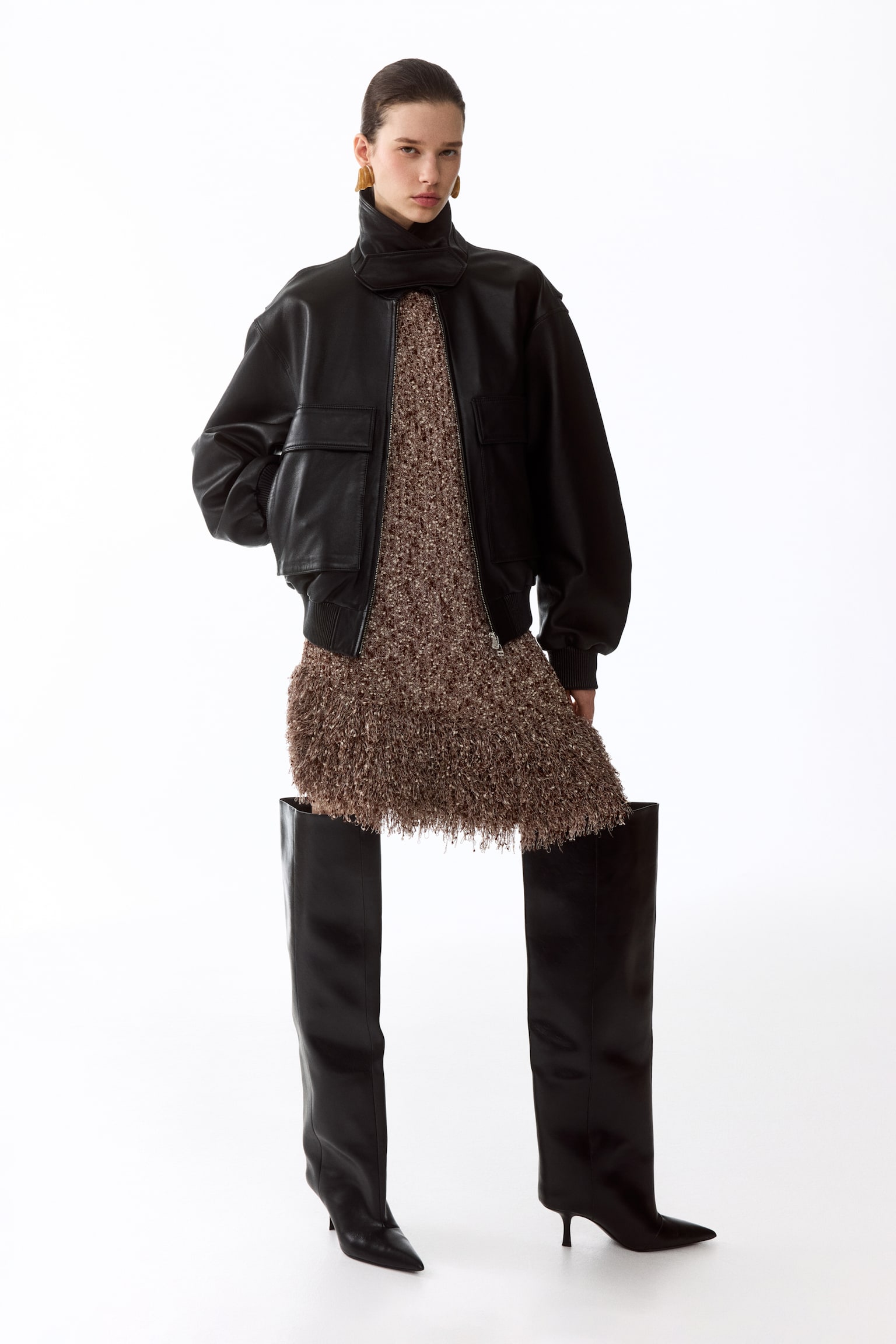 Fringed dress - Brown/Light beige marl - 4