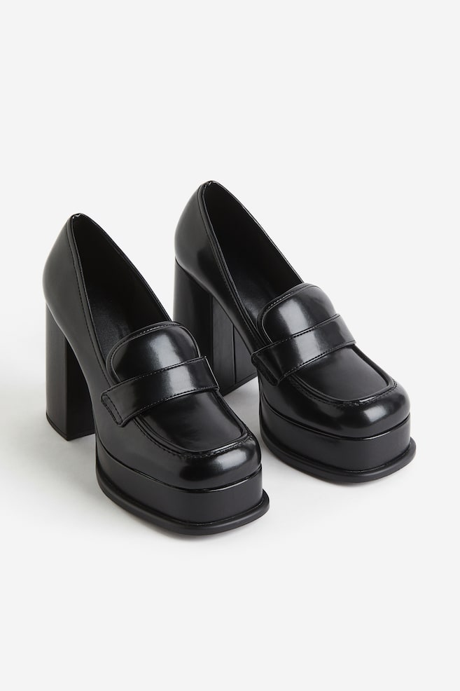 Heeled platform loafers - Black/Khaki green - 4