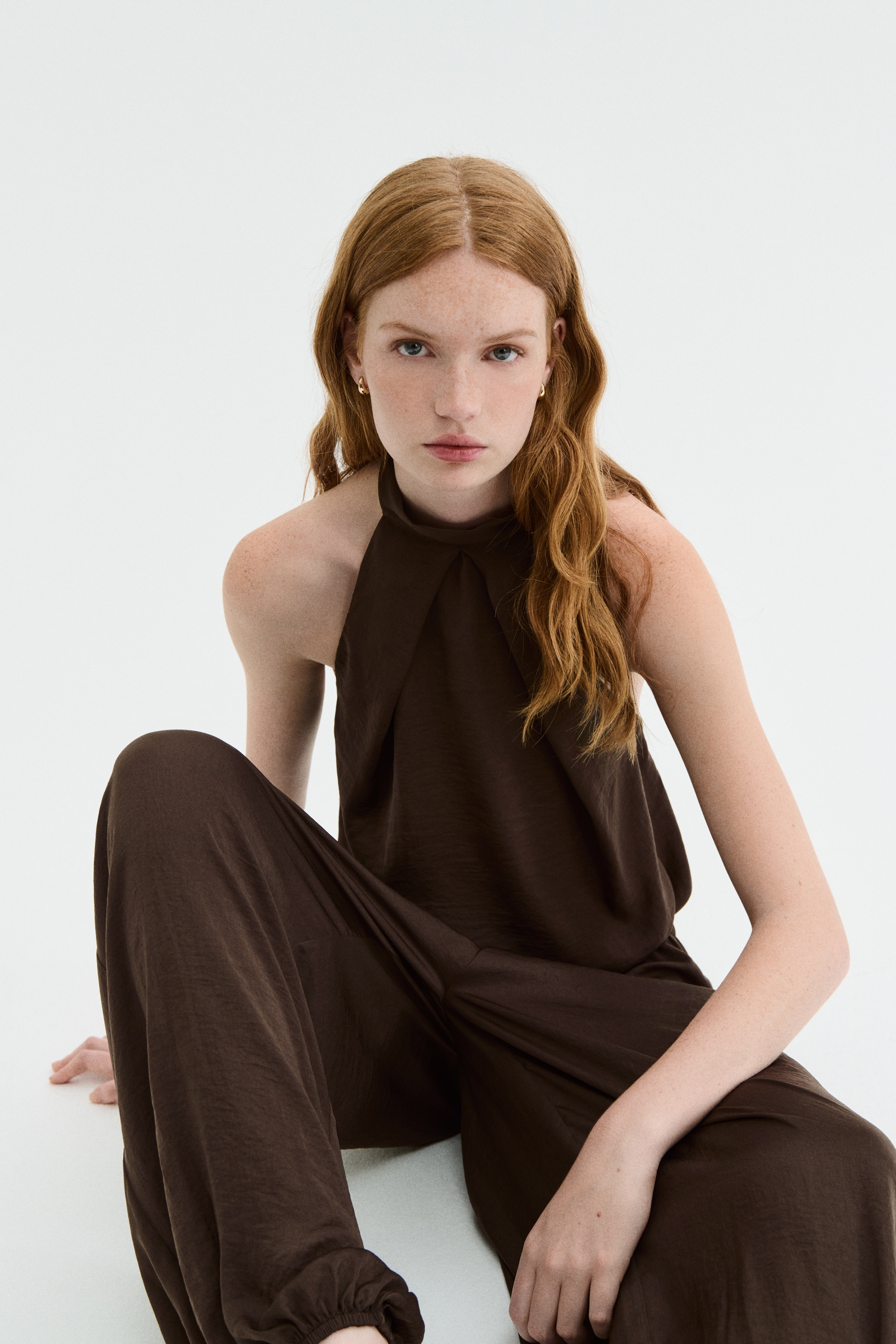 Top halterneck in satin - Marrone scuro