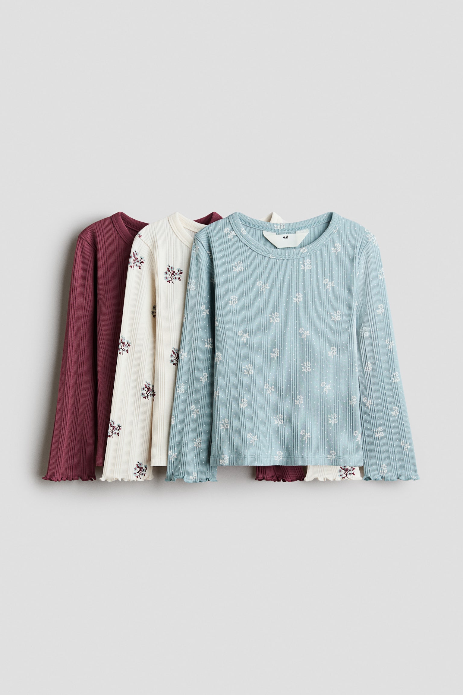 3-pack ribbed overlocked tops - Turchese polvere/fiori/Beige/leopardato