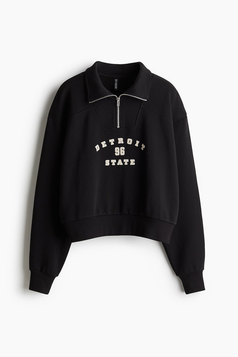 Motif-detail zip-top sweatshirt - Black/Detroit - Ladies | H&M HK