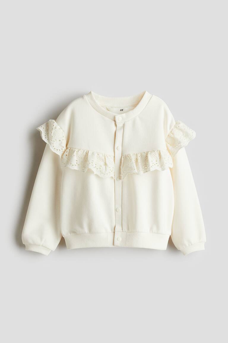 Frill-trimmed sweatshirt cardigan White Kids H&M PH
