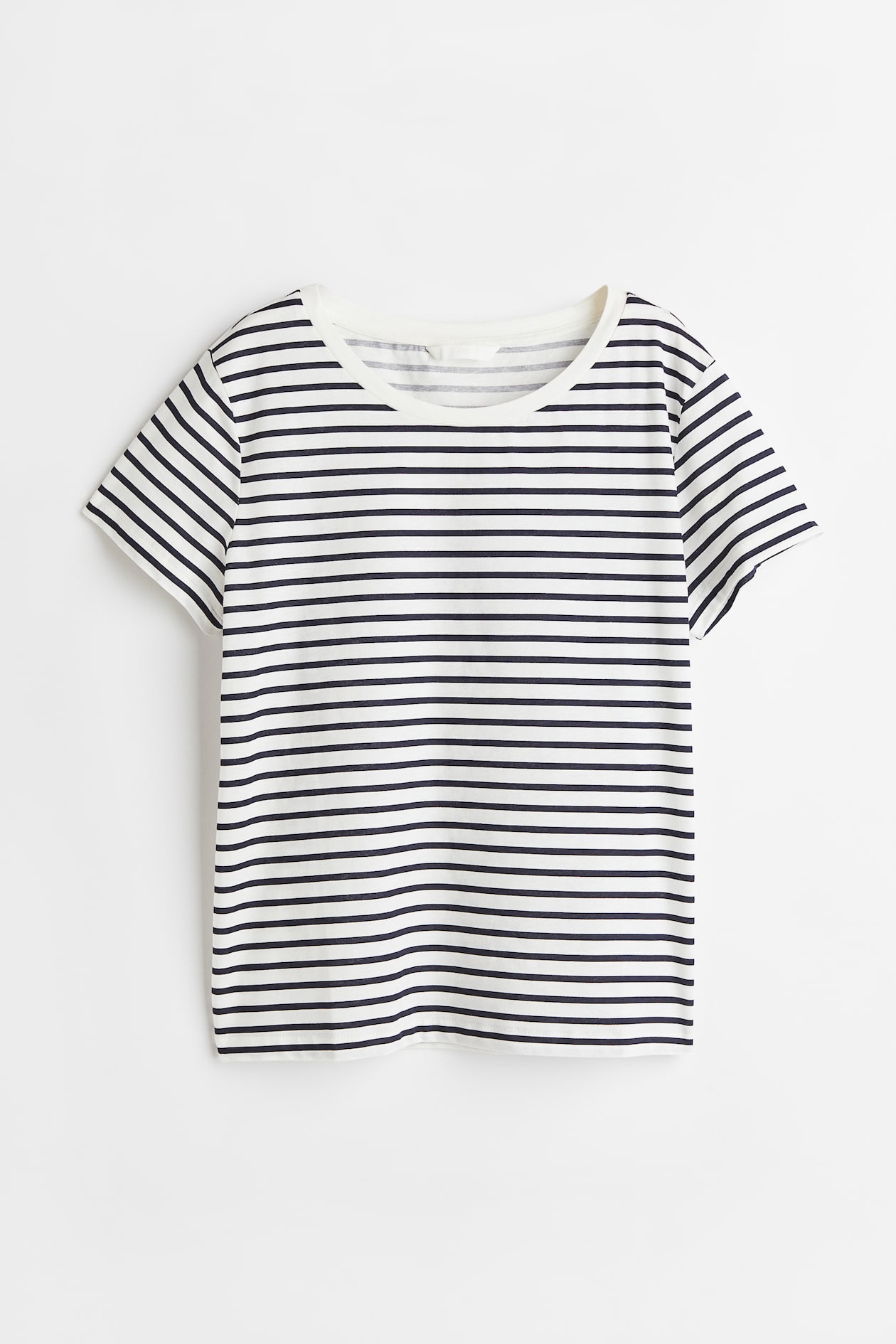 Cotton T-shirt - Round Neck - Short sleeve - Natural white/blue striped ...