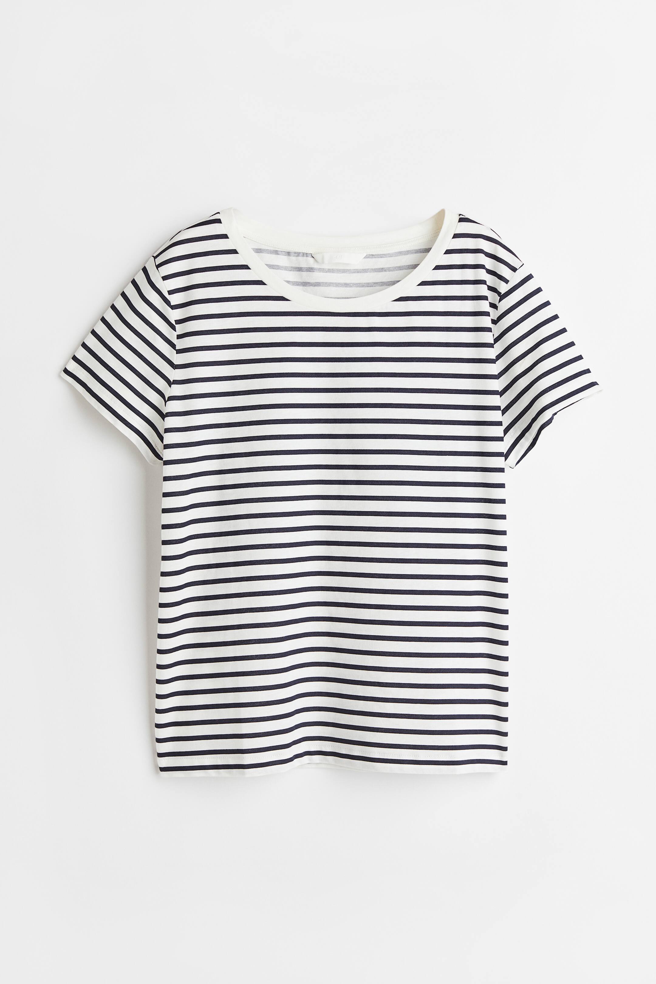 Cotton T-shirt - Natural white/blue striped - Ladies | H&M US