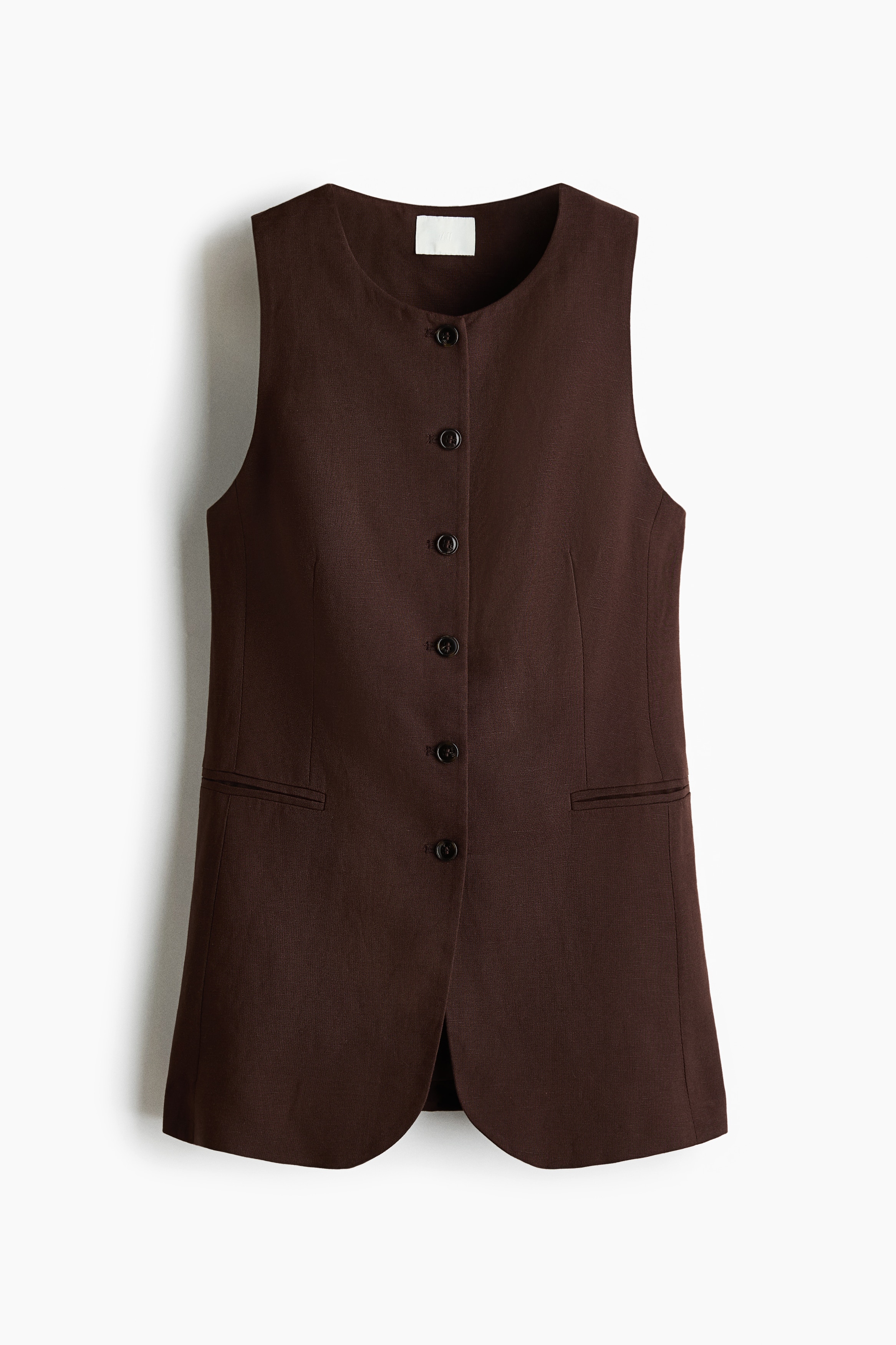 長版背心 - 深咖啡色/米色