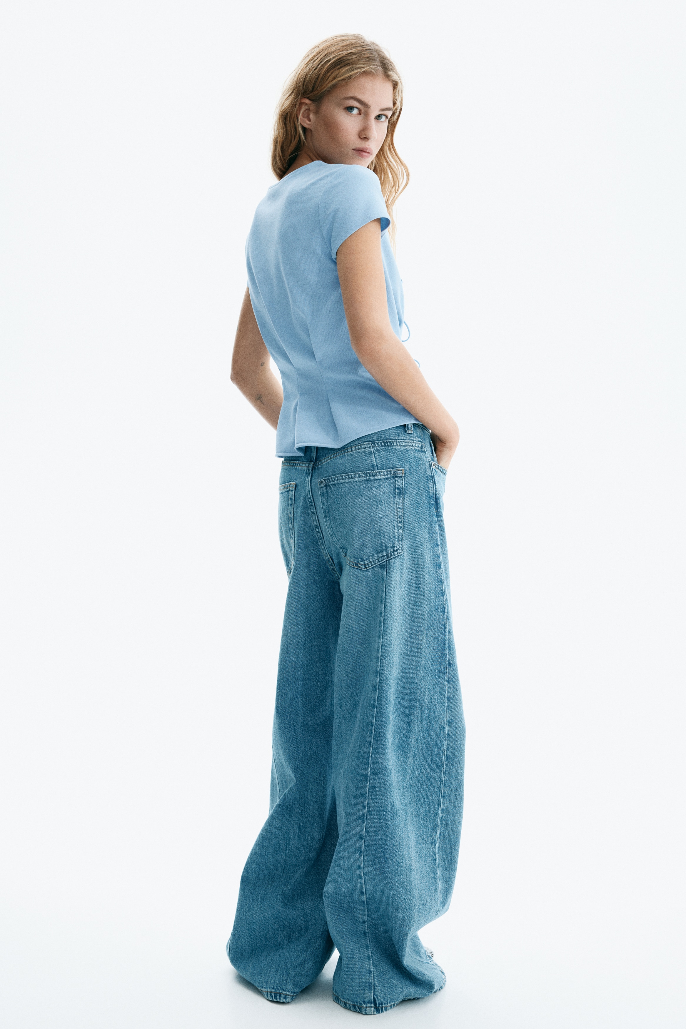 Waisted tie-front top