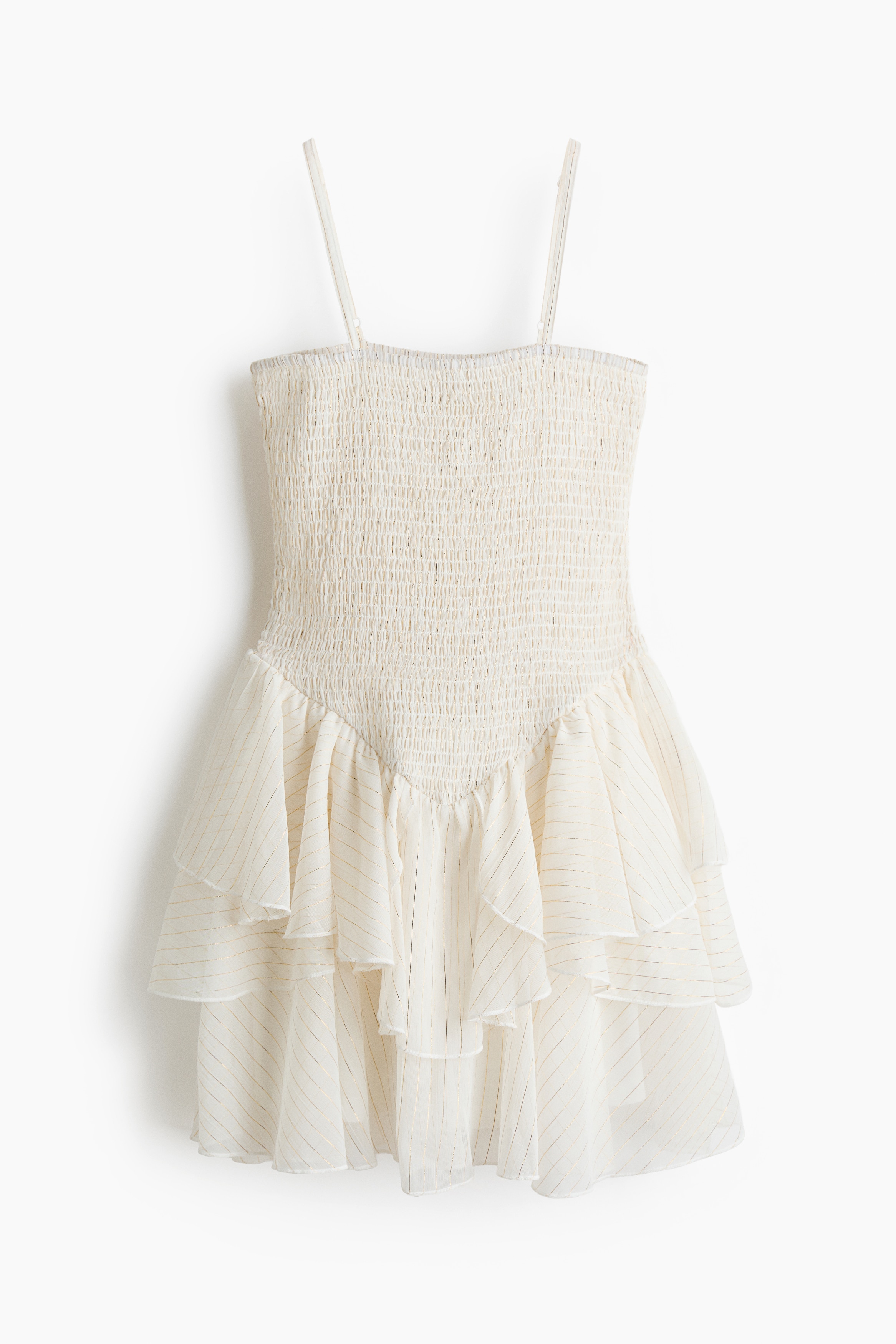 Smocked strappy dress - White/Gold-coloured