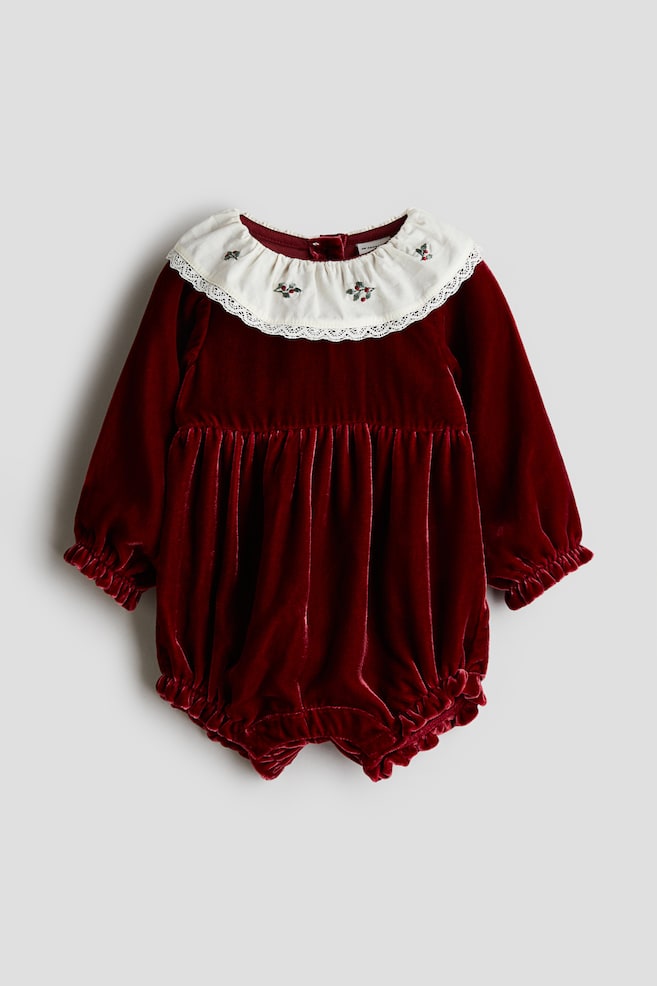 Pelele en velour de mezcla de seda - Rojo oscuro - 1