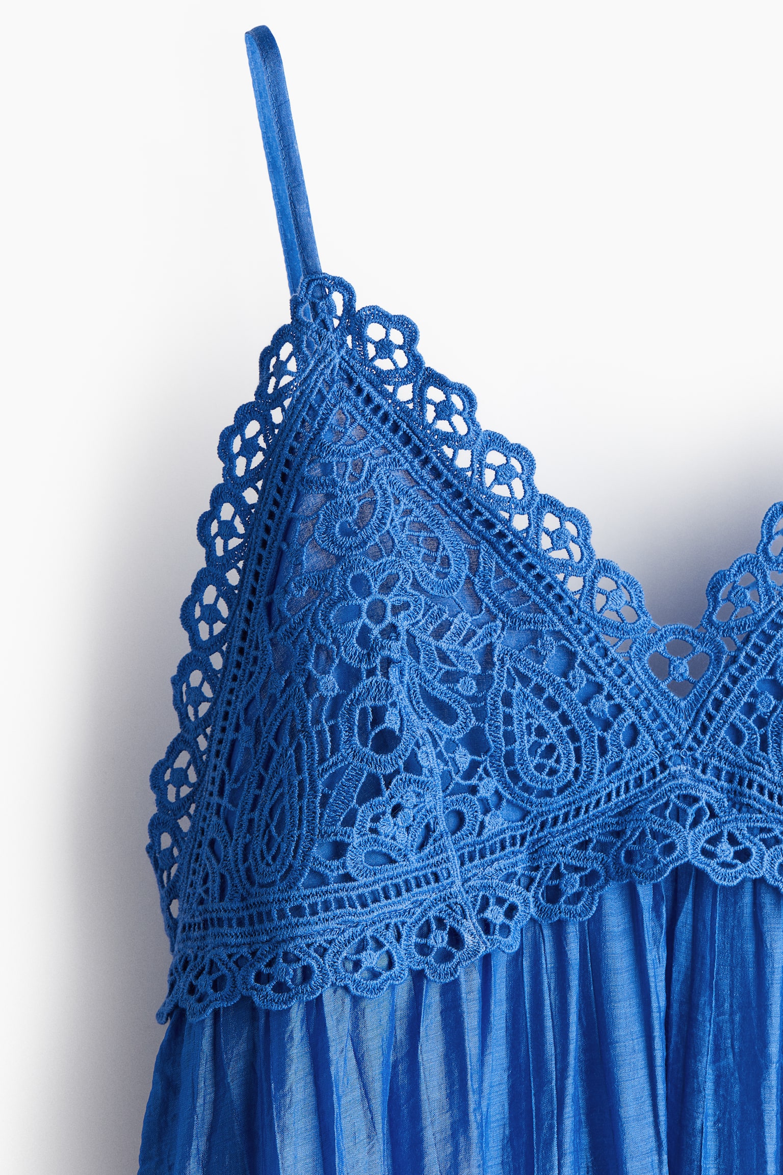 Embroidery-detail strappy dress - Blue/White - 7