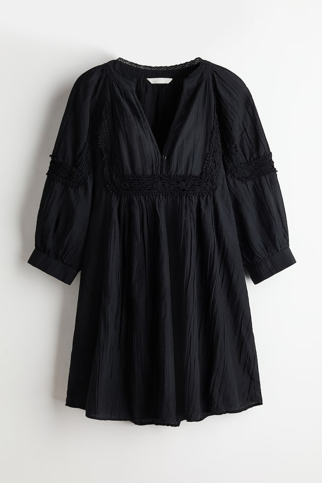 Tunikakleid mit Spitze - Schwarz/Weiss - 1