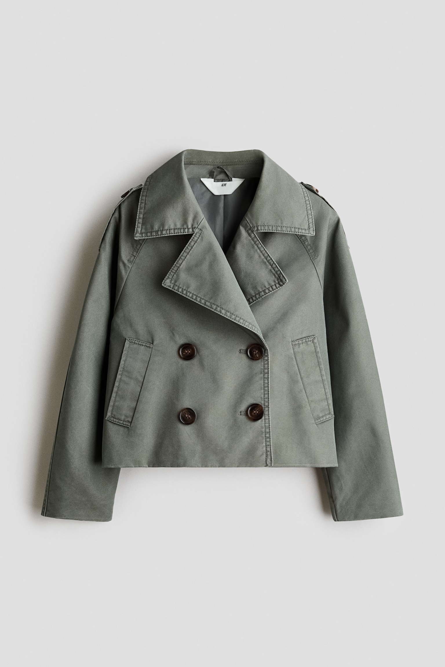 Short trench coat - Verde caqui empolvado/Beige