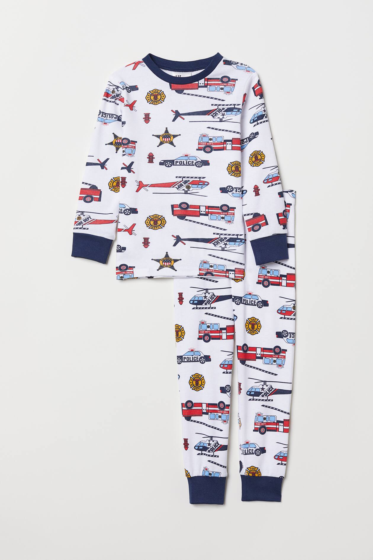 Pyjama Garçon 2-8 Ans - Motif Voiture De Police/Excavatrice - 100% Coton Doux - Confort Nuit