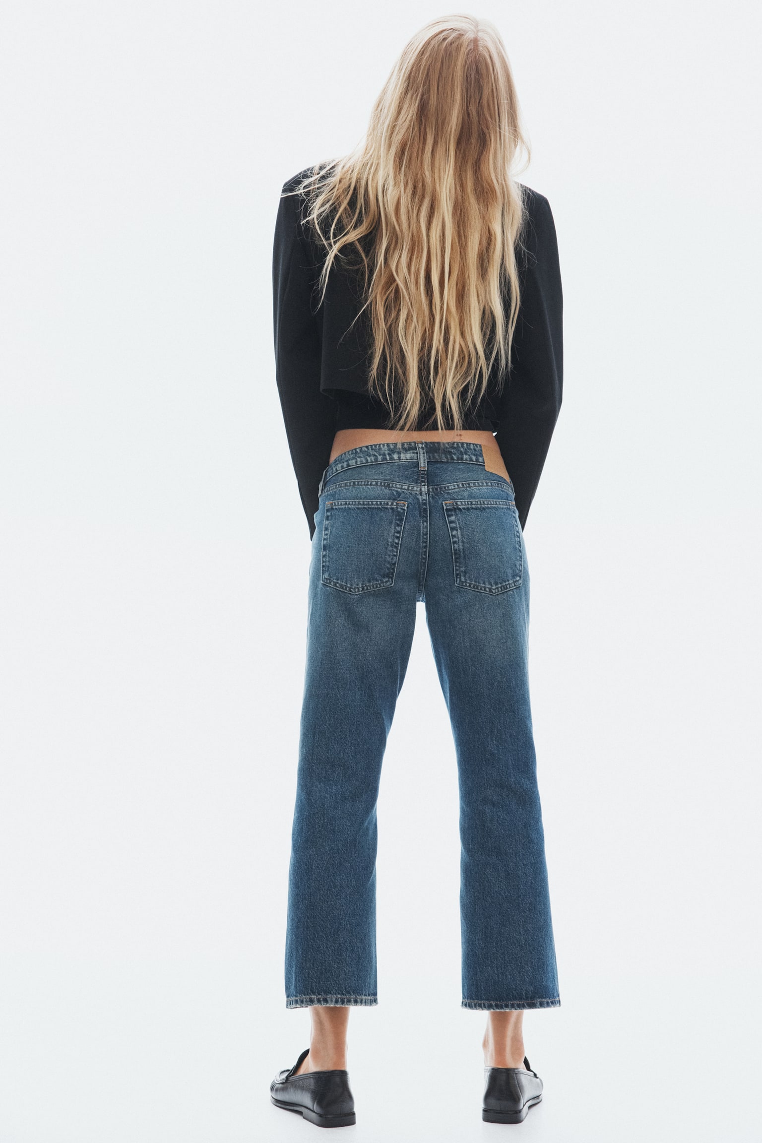 Женские джинсы H&M Bootcut Regular-Waist Cropped Jeans, цвет: Тёмный джинсовый синий — фото 7