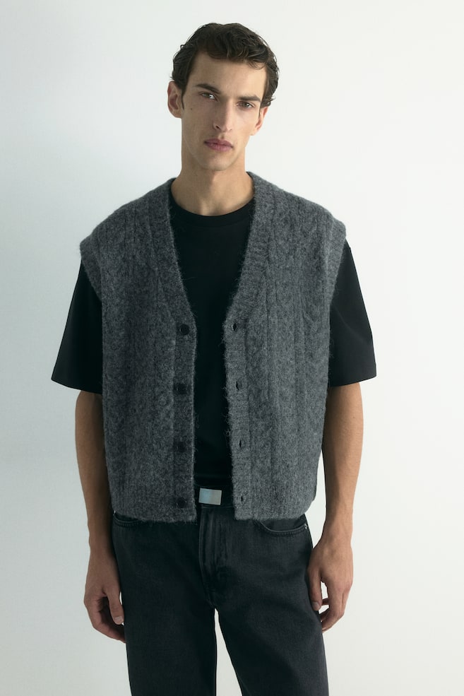 Vestă tricotată cu torsade Loose Fit - Gri - 5