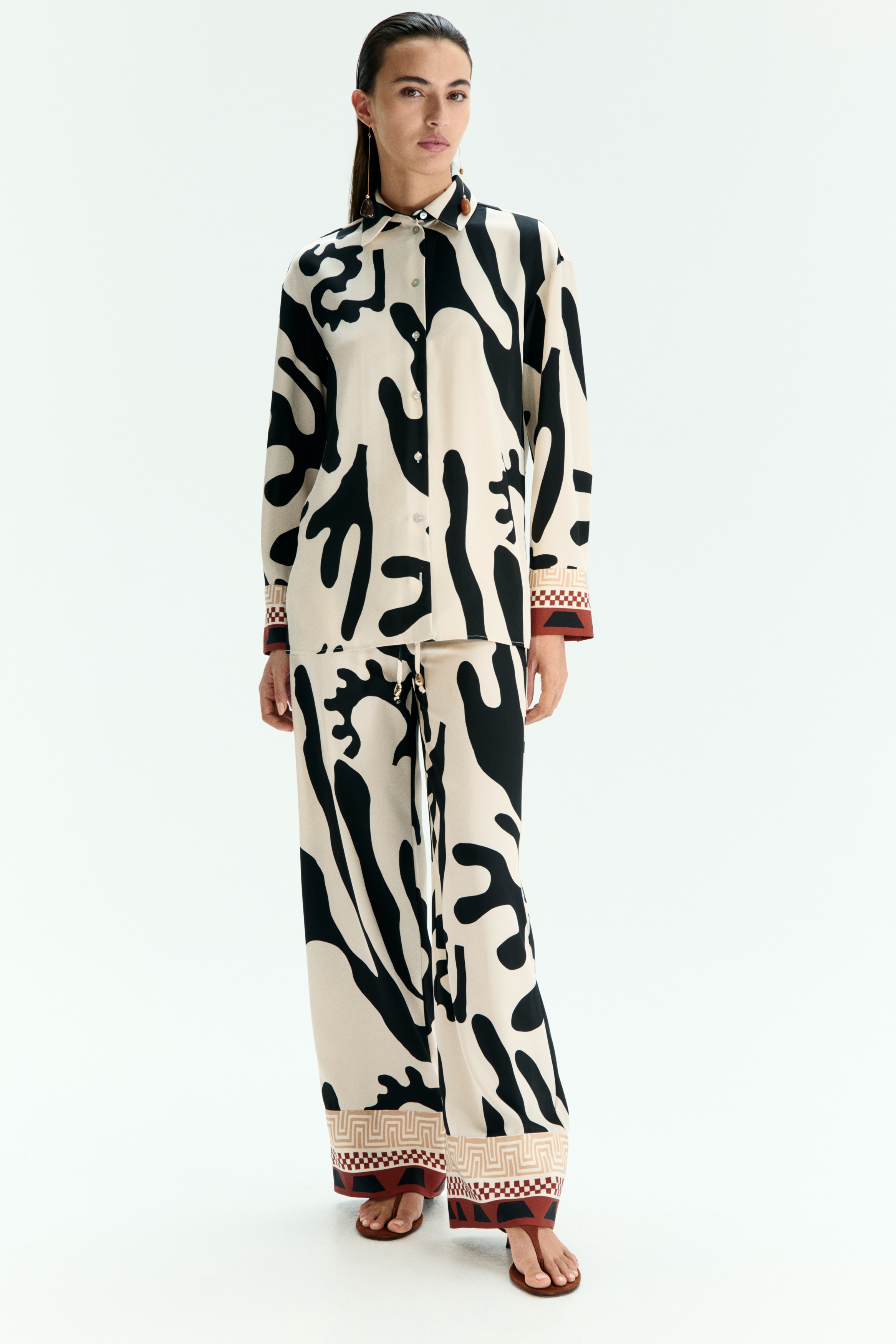 Printed twill shirt - Krem/crna/dezen