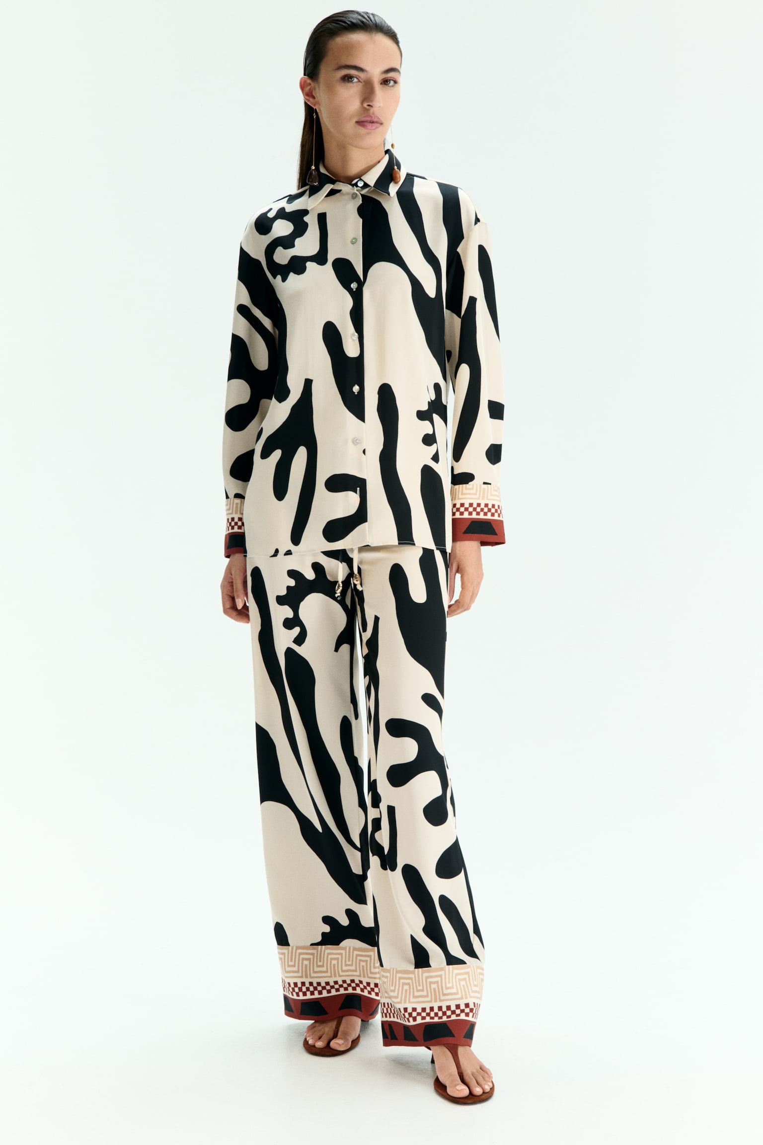 Printed twill shirt - Cream/Black patterned - 1