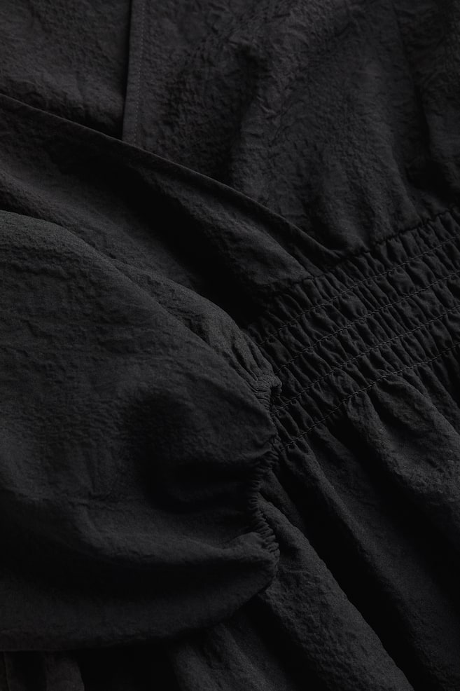 Crêpe puff-sleeved blouse - Black/Black/Checked - 5