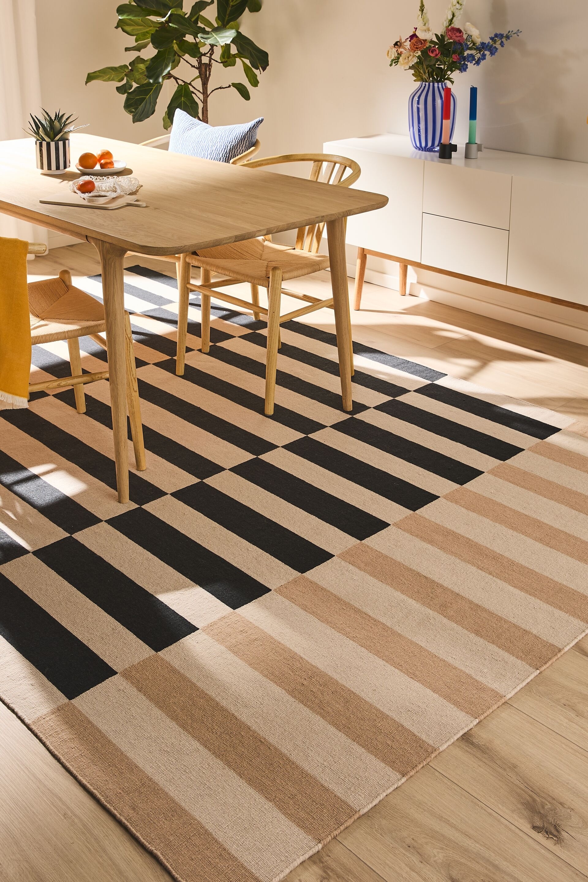 Flachgewebeteppich Judith - Beige/schwarz