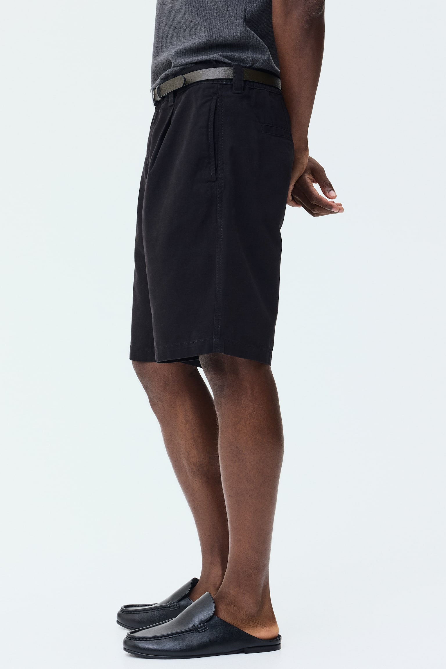 Relaxed Fit Cotton Chino shorts - Black/Beige - 6