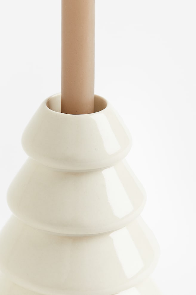 Stoneware candlestick - White - 2